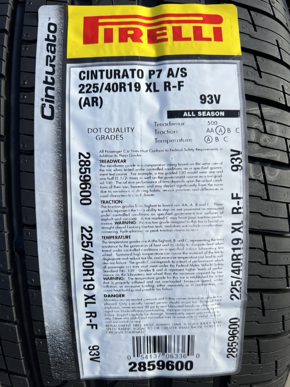 TWO NEW 225/40R19 Pirelli Cinturato P7 A/S AS All Season BMW Run Flat RFT Tires