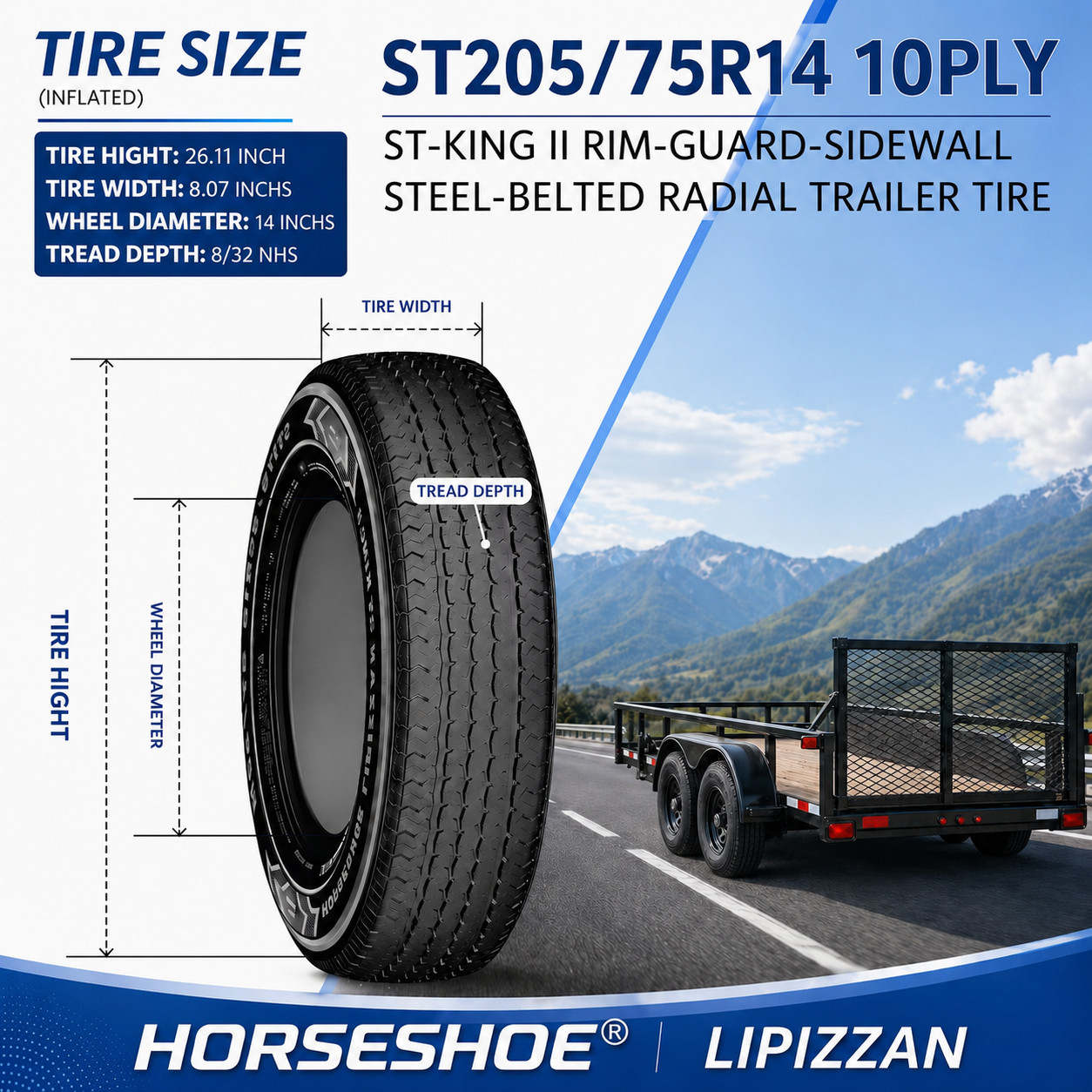 2 ST205/75R14 10PR 109/104M Trailer Tires 10 Ply LIPIZZAN ST-KING II 205 75 14