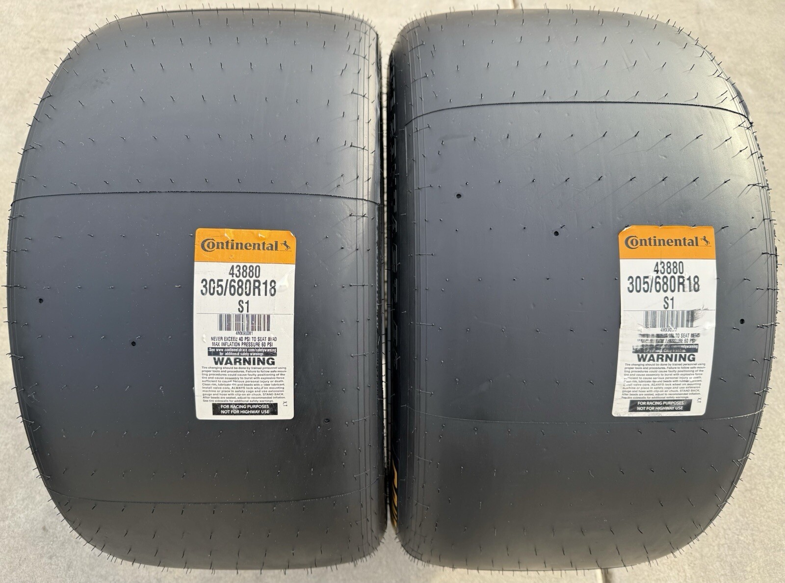 Set of TWO NEW 305/680R18 Continental ExtremeContact DR S1 Road Racing Slicks