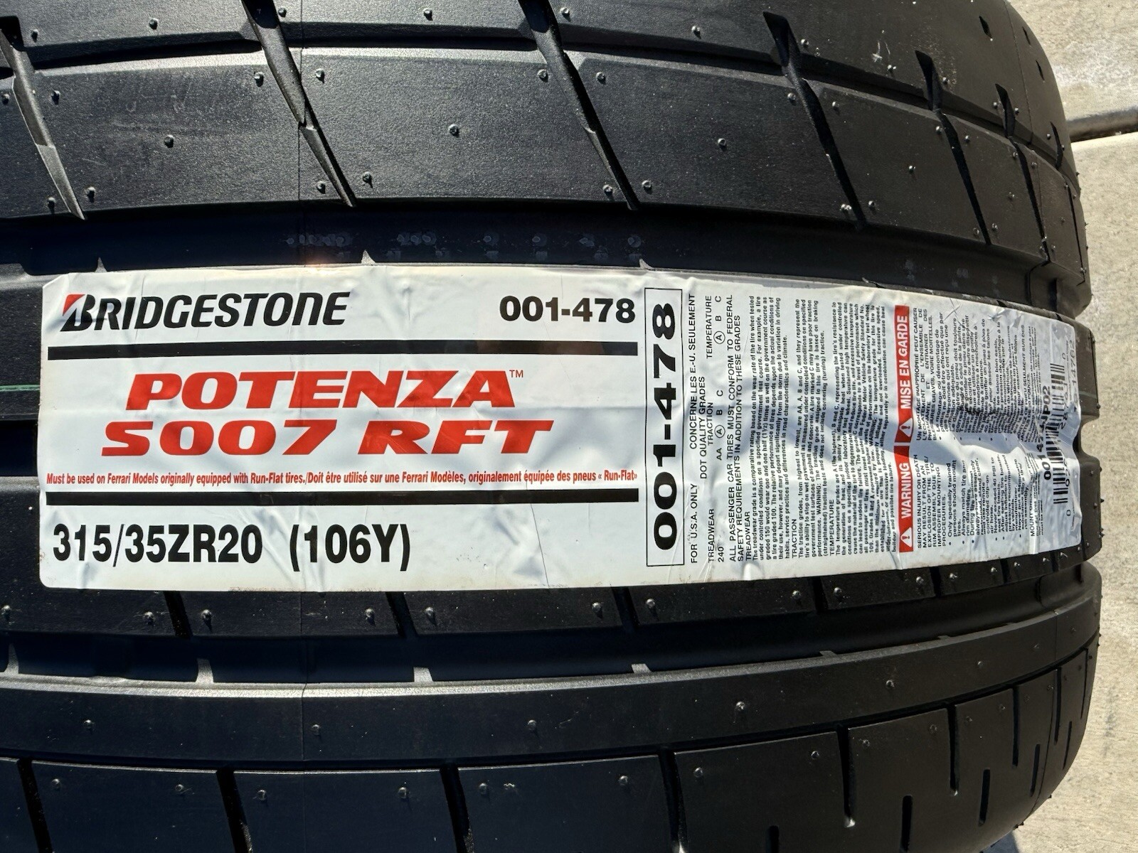 TWO BRAND NEW 315/35ZR20 Bridgestone Potenza S007 RFT Run Flat Tires 3153520
