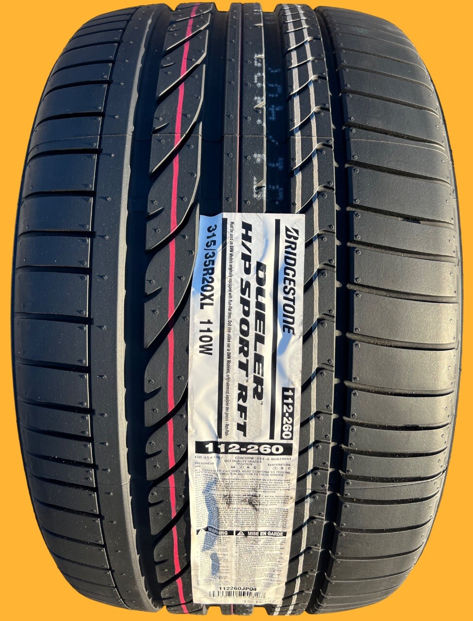 ONE NEW 315/35R20 110W Bridgestone Dueler H/P HP Sport RFT Run Flat BMW Tire