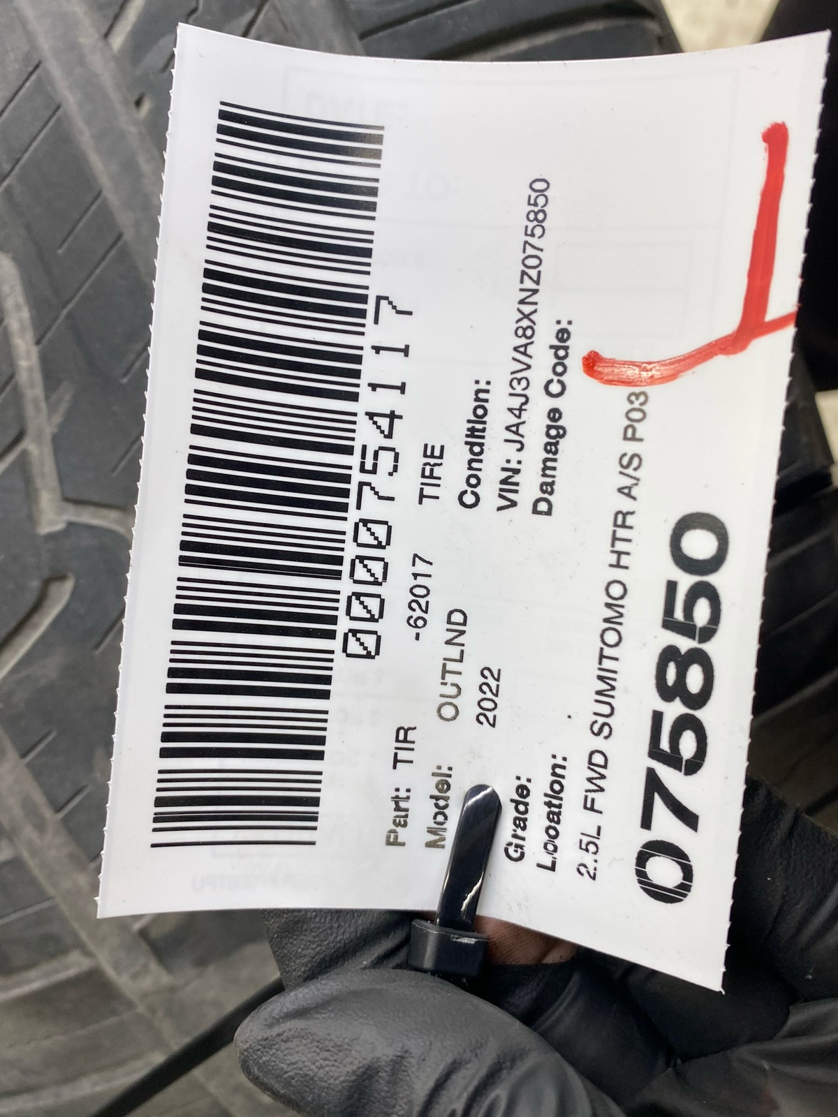 2022 2.5L FWD SUMITOMO HTR A/S P03 255/45R/20 TIRE DOT 1323 3/32 DEPTH TREAD