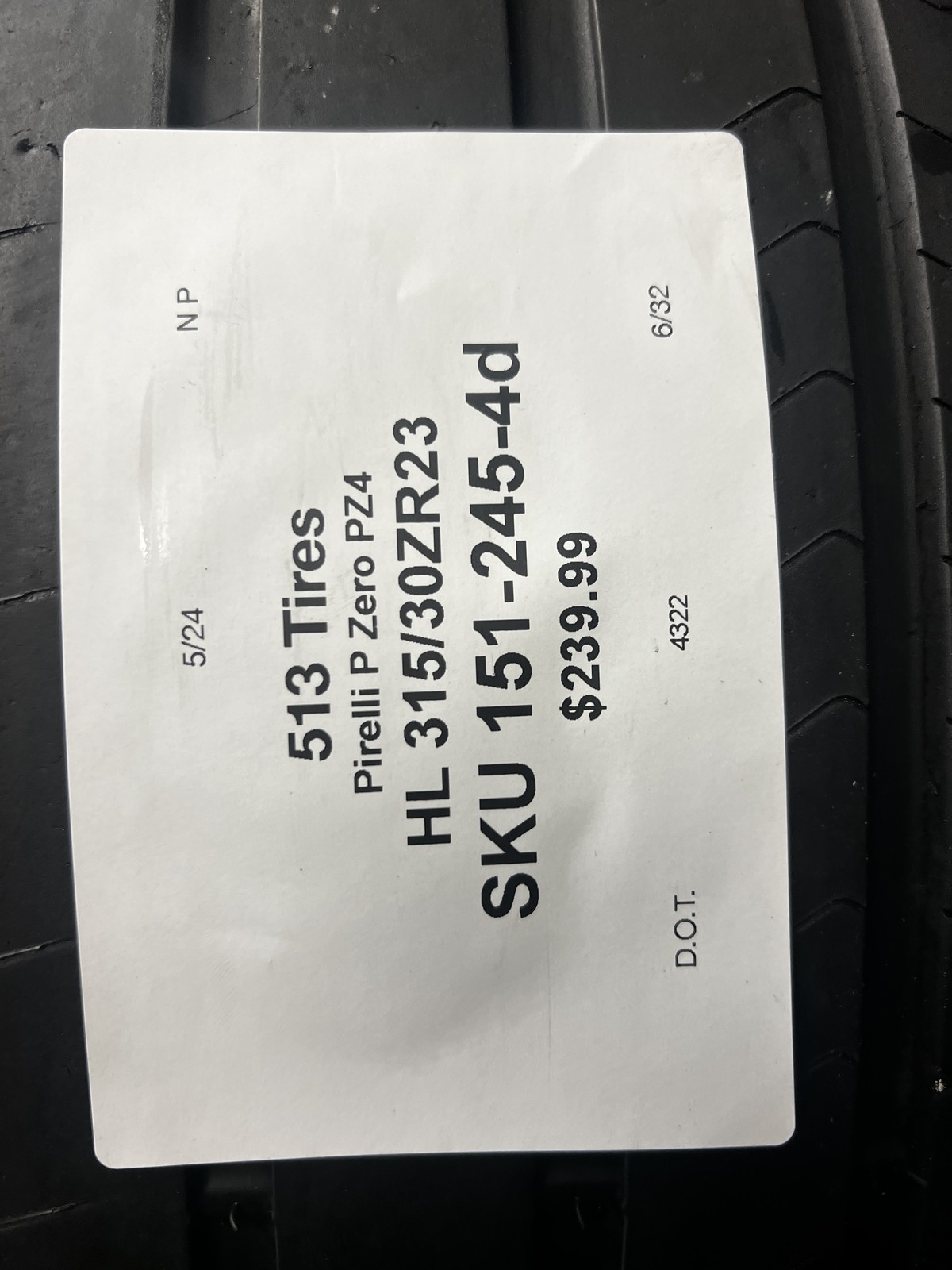 1 Tire Pirelli P Zero PZ4 BMW HL 315/30R23 111Y DOT.4322 6/32 No Patch