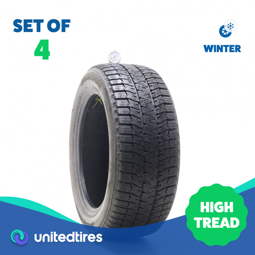 Set of (4) Used 225/55R17 Bridgestone Blizzak WS90 Studless 97H – 9.5-11/32