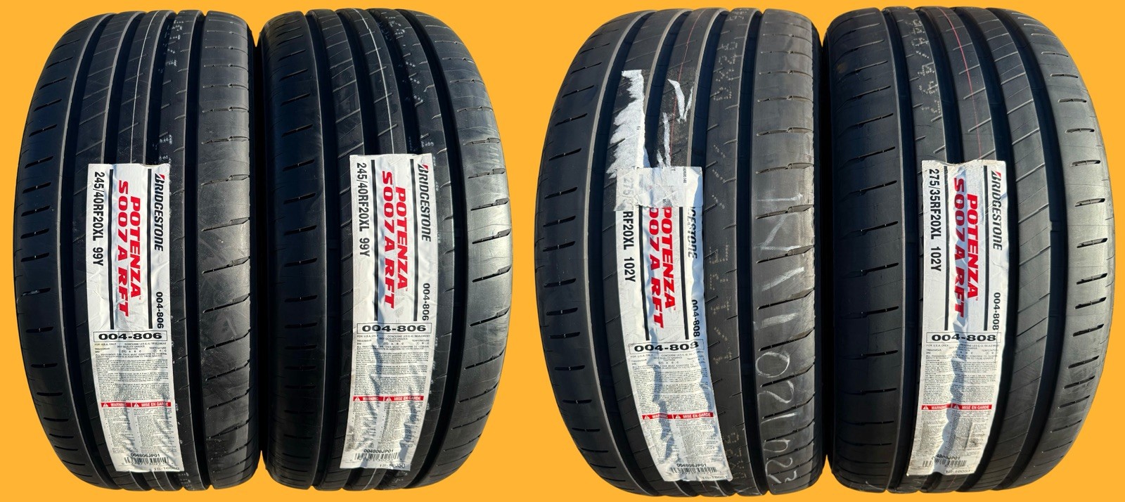4X NEW Bridgestone Potenza S007A RFT BMW Run Flat Tires 2X 245/40R20 & 275/35R20