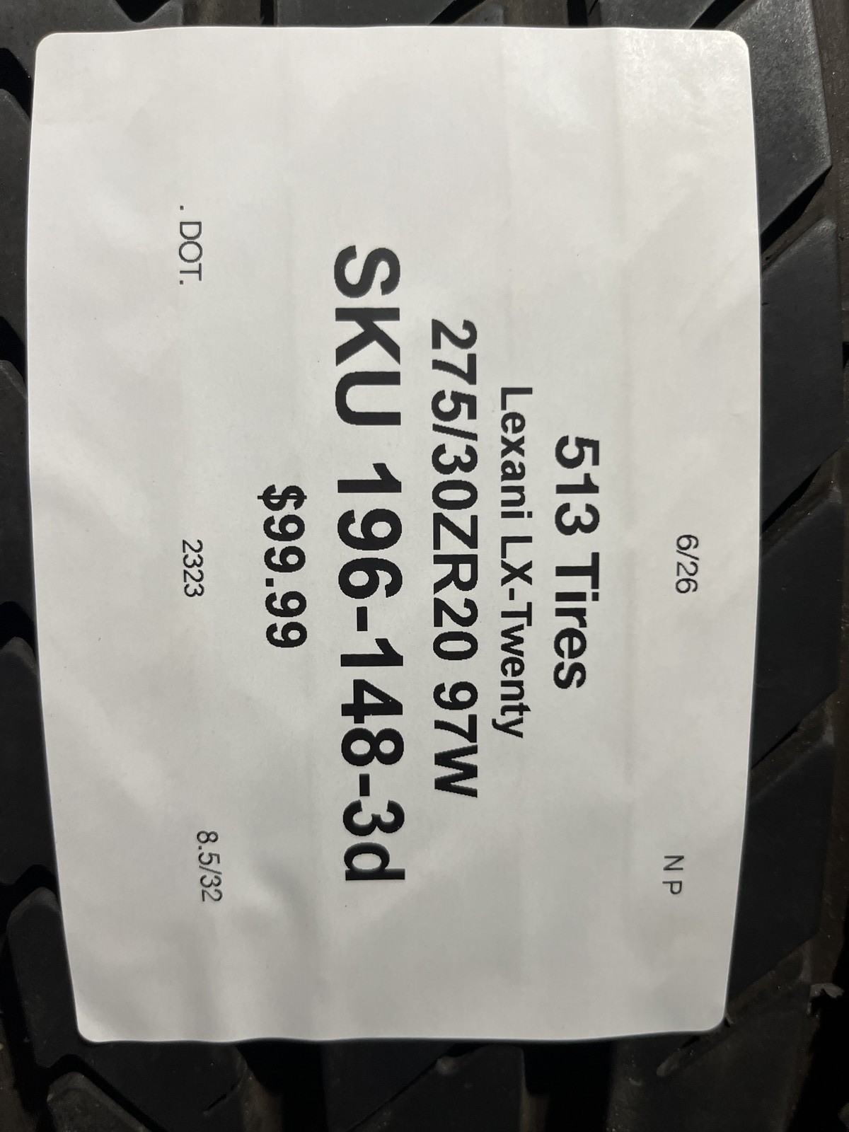 1 Tire Lexani LX-Twenty 275/30ZR20 97W XL DOT.2323 8.5/32 NO Patch