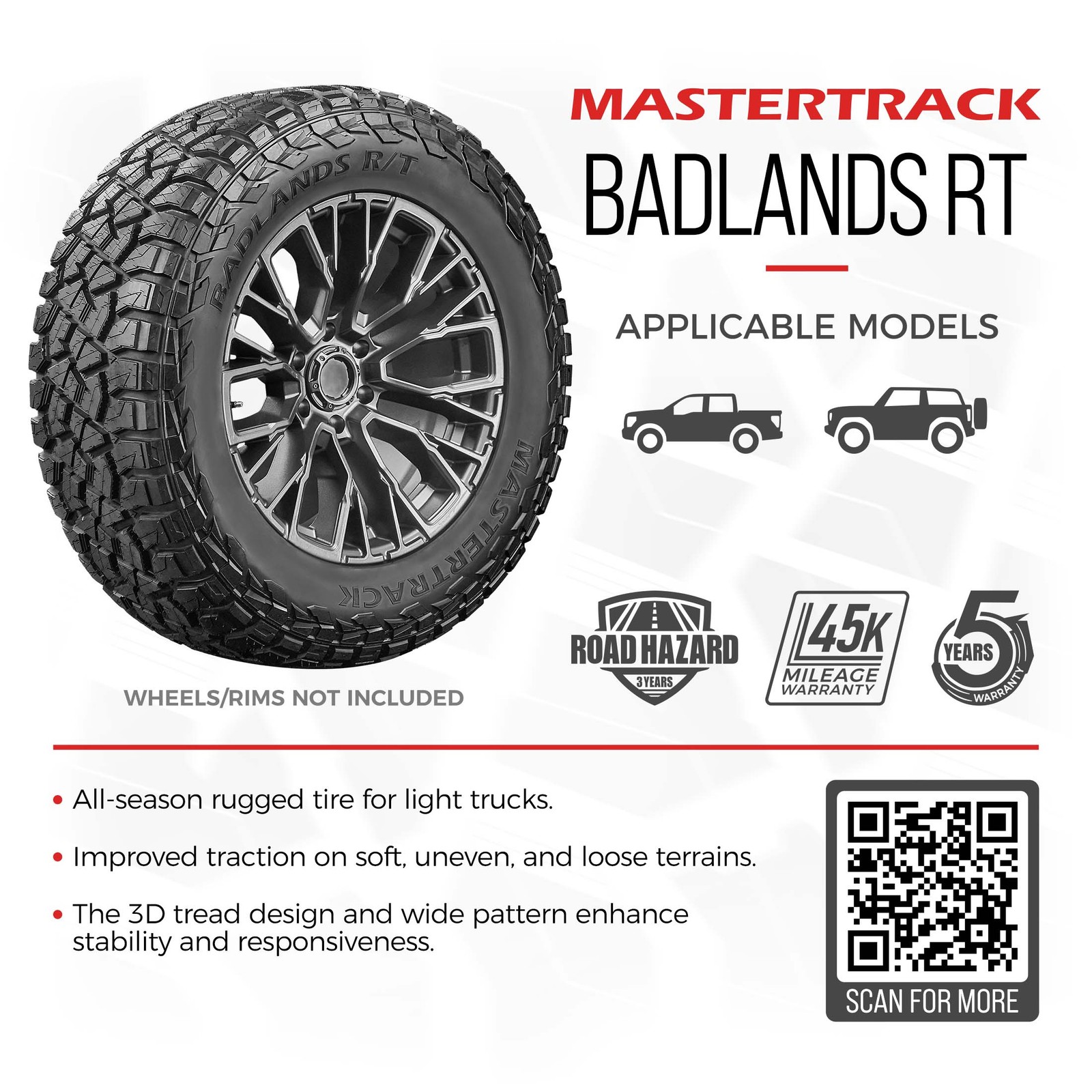 Mastertrack BADLANDS RT LT285/75R16 126Q 10 Ply Rugged Terrain Light Truck Tire