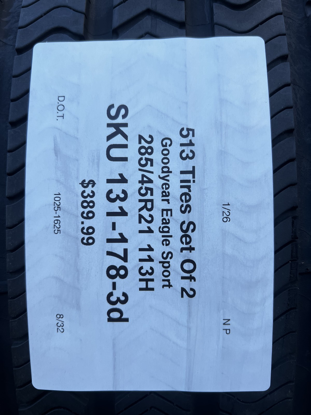 Set Of 2 Goodyear Eagle Sport Electric Drive SealTech 285/45R21 113H NO Patch