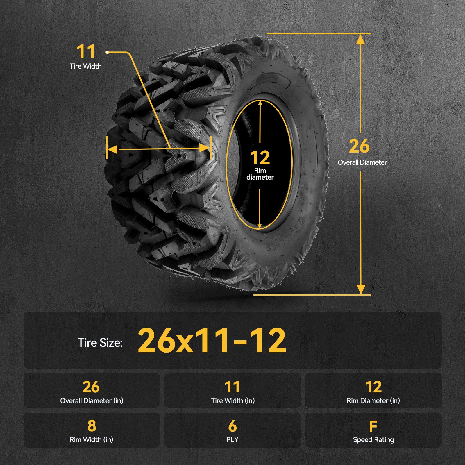 1Pc 26×11-12 ATV Tire 6ply All Terrain New