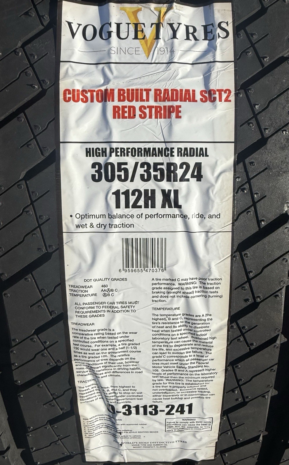 TWO BRAND NEW 305/35R24 112H Vogue Custom Built Radial SCT2 Whitewall Red Stripe