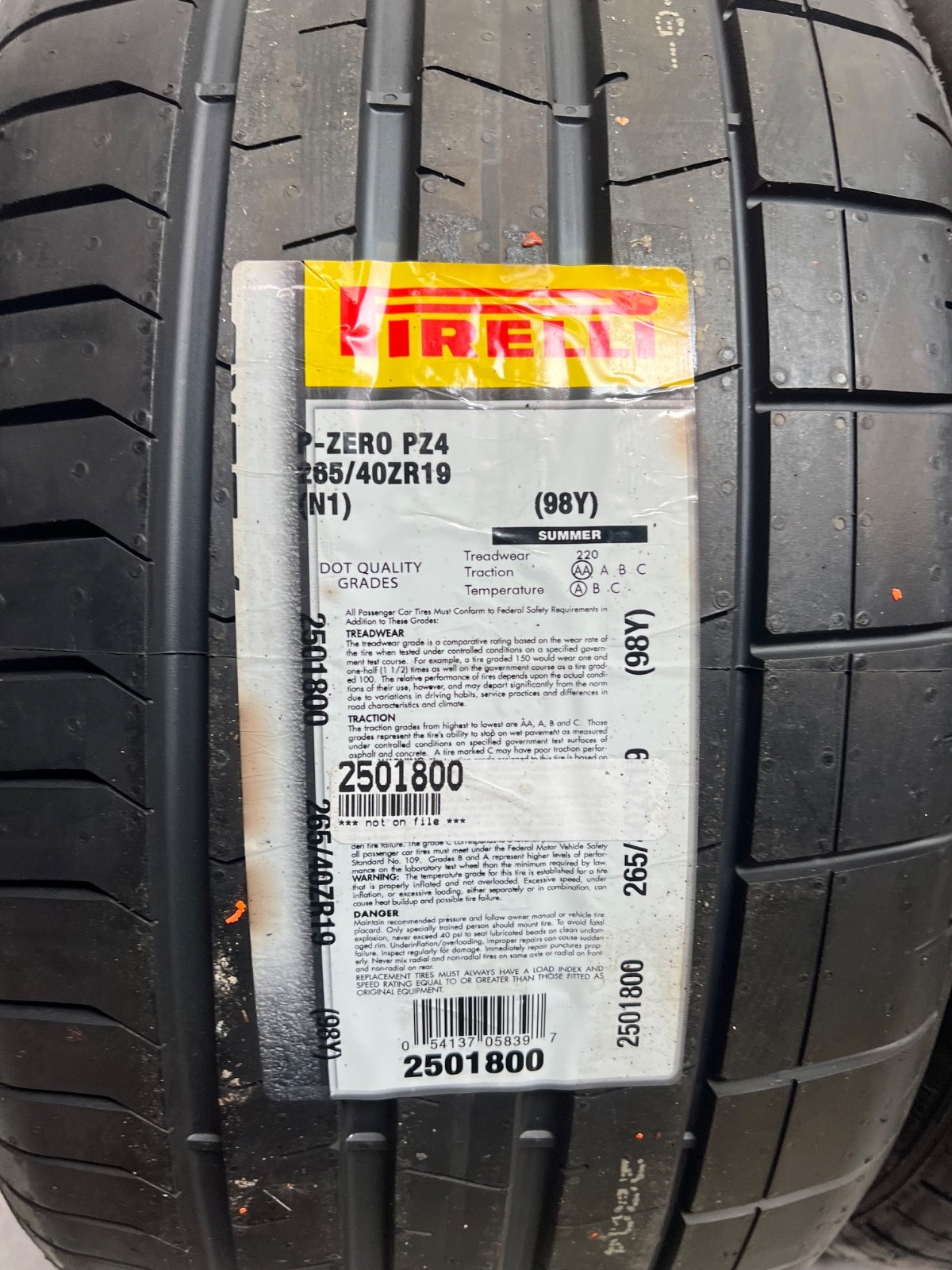 2 – NEW 265/40ZR19 (98Y) Pirelli P Zero PZ4 (N1) Porsche OEM – 3061