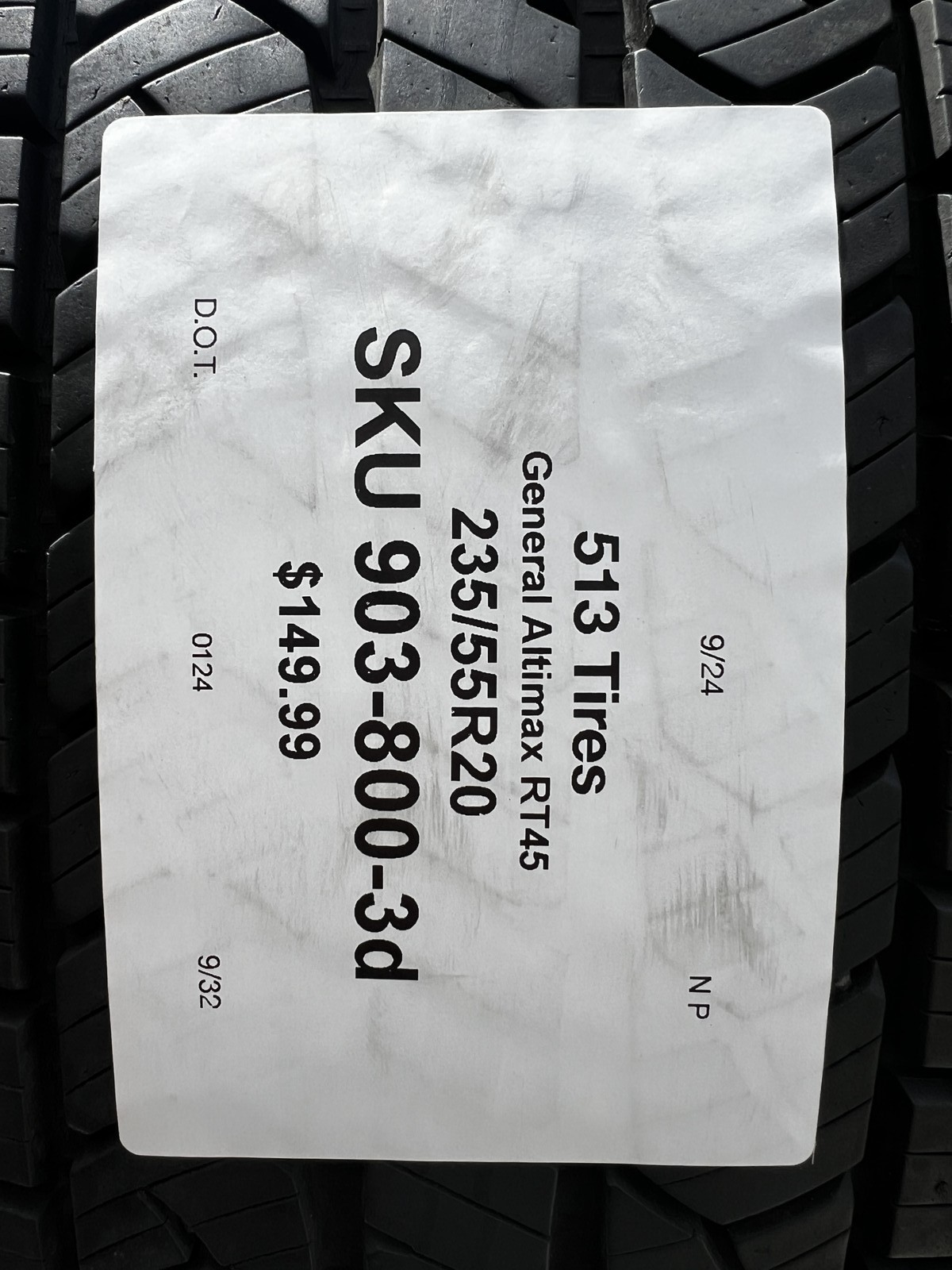 1 Tire General Altimax RT45 235/55R20 102H DOT.0124 9/32 NO Patch