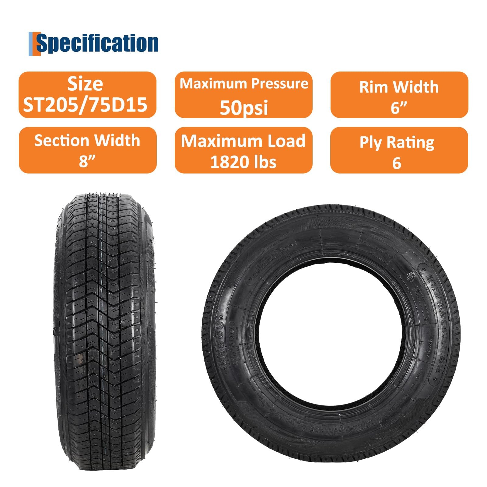 SET 4 ST205/75D14 Trailer Tires,6PR 205 75 14 14in Fuel-saving Designed Travel