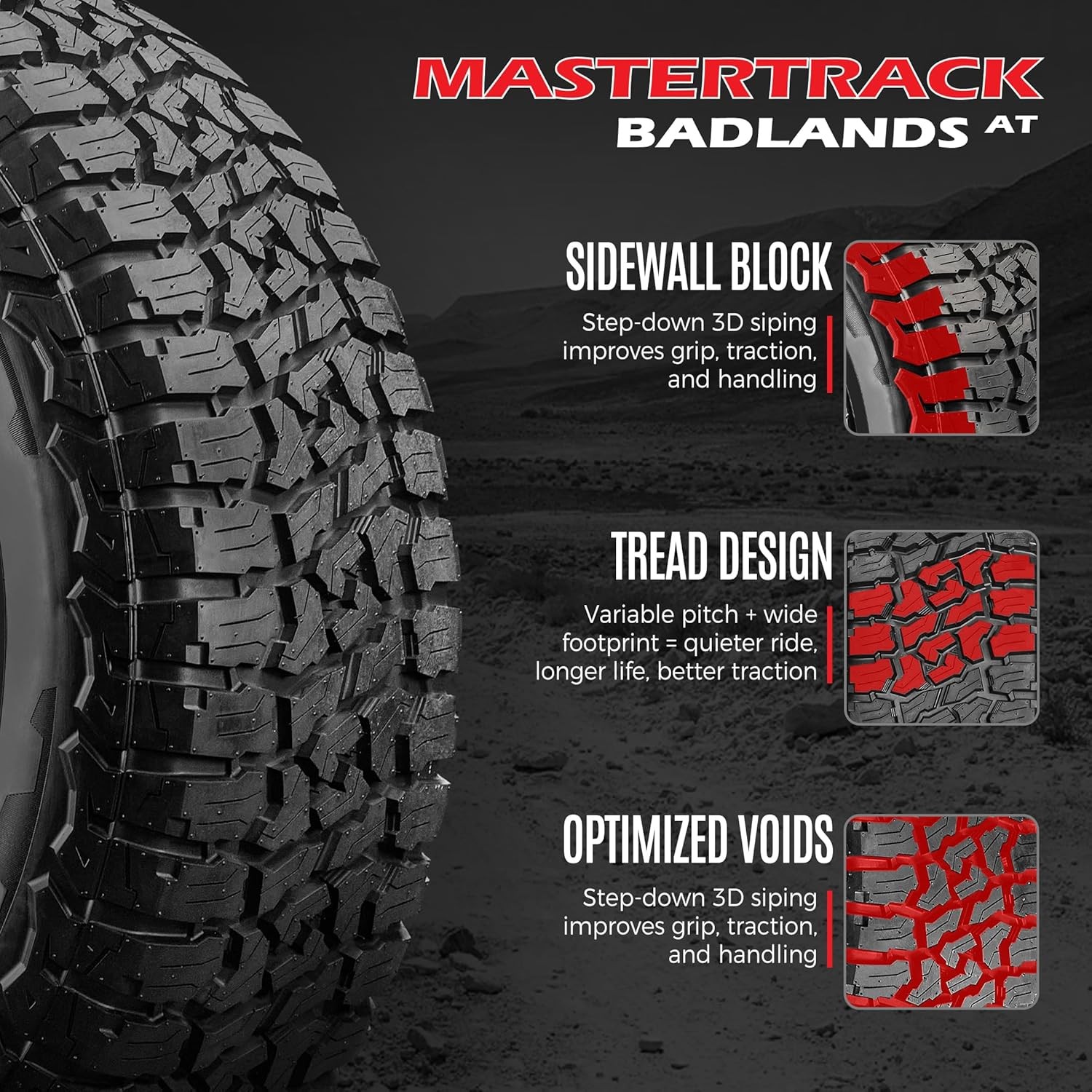 Set of 4 Mastertrack Badlands AT 265/70R17 115T SUV/Crossover All Terrain Tires