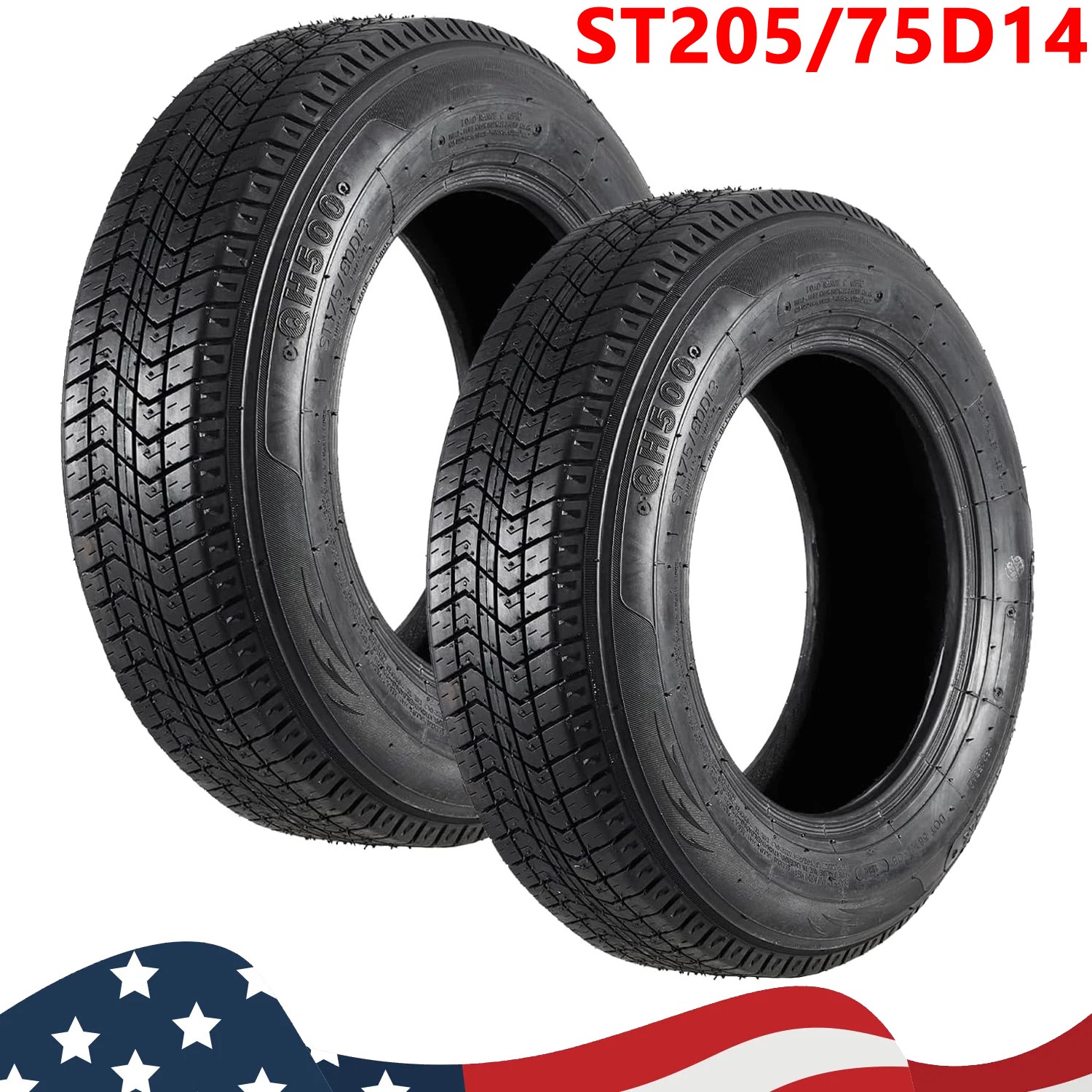 Set 2 ST205/75D14 Trailer Tires 6Ply Load Range C Heavy Duty 205 75 14 Tubeless