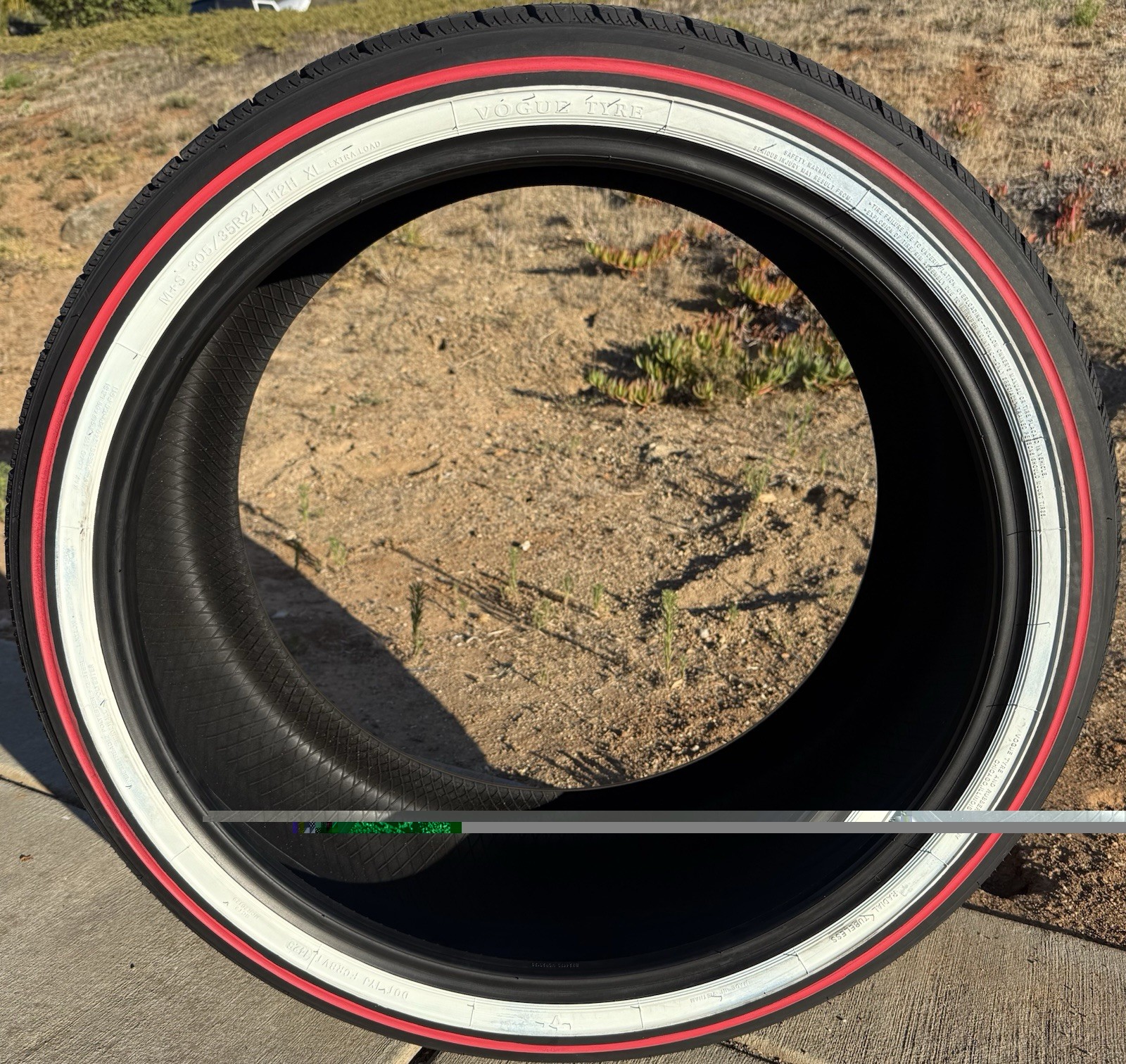 TWO BRAND NEW 305/35R24 112H Vogue Custom Built Radial SCT2 Whitewall Red Stripe