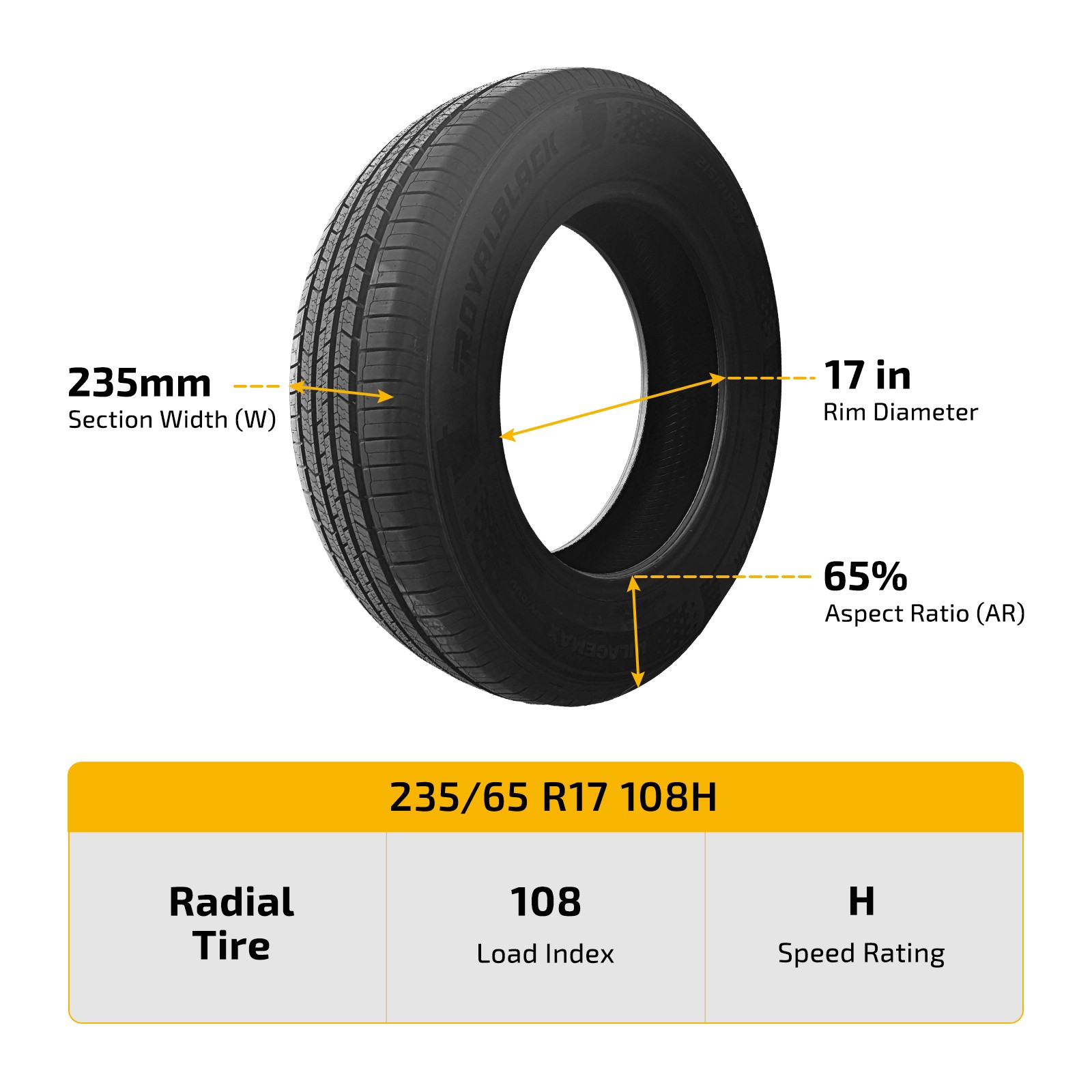 MILEAGEMAX 235/65R17 108H A/S SUV CUV Tires 8.4mm Tread Set of 4 Fits Escape