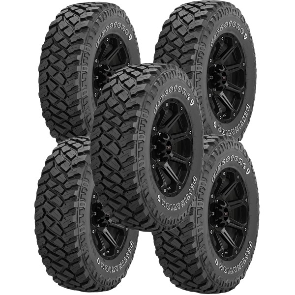 (QTY 5) 33×12.50R15LT Firestone Destination M/T2 108Q LRC White Letter Tires