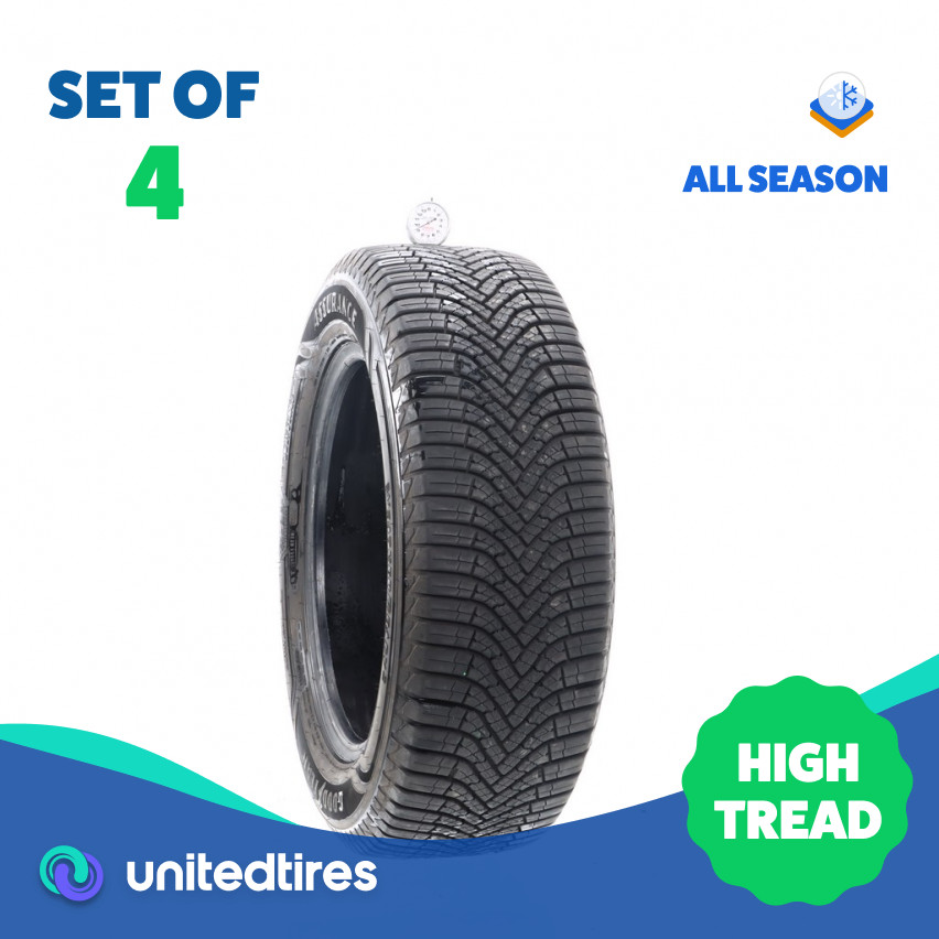 Set of (4) Used 225/60R17 Goodyear Assurance WeatherReady 2 99V – 9/32