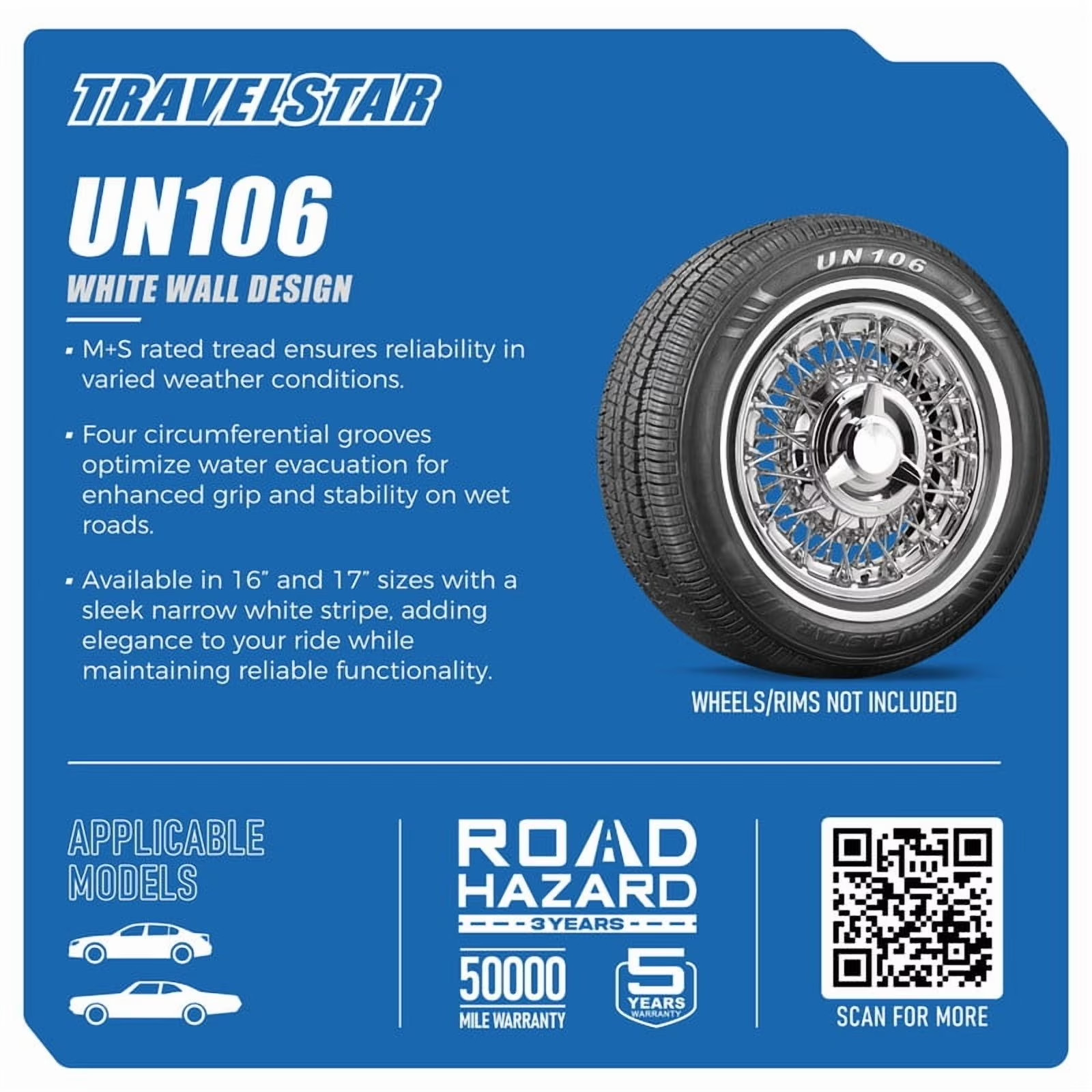 Travelstar UN106 All Season 155/80R13 155/80/13 79T Passenger Tire White Wall 14