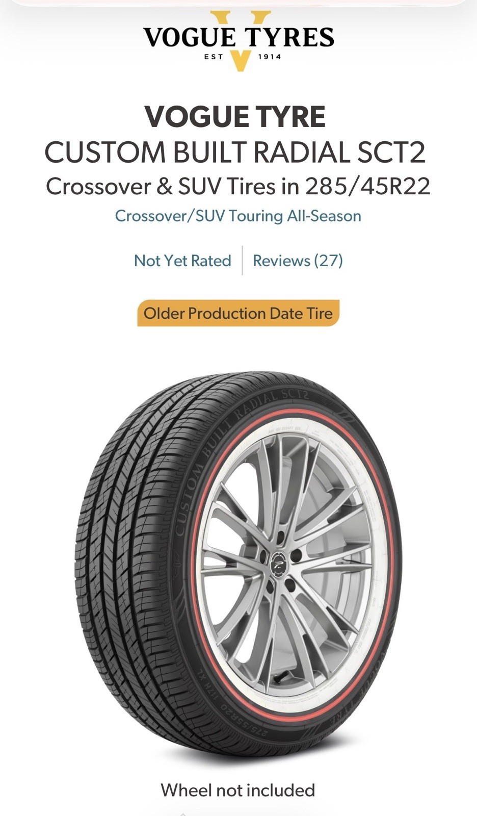 285/45R22 Vogue Tyre CUSTOM BUILT RADIAL SCT2 RED STRIPE RED/WHITE 114H XL M+S
