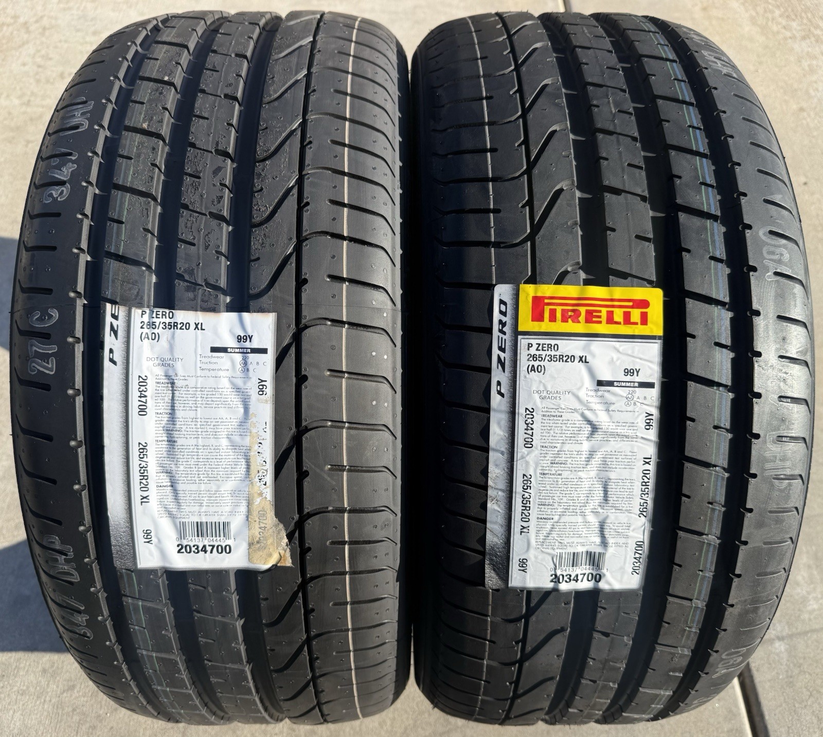 Set of TWO BRAND NEW 265/35R20 99Y Pirelli P Zero Tires 2653520