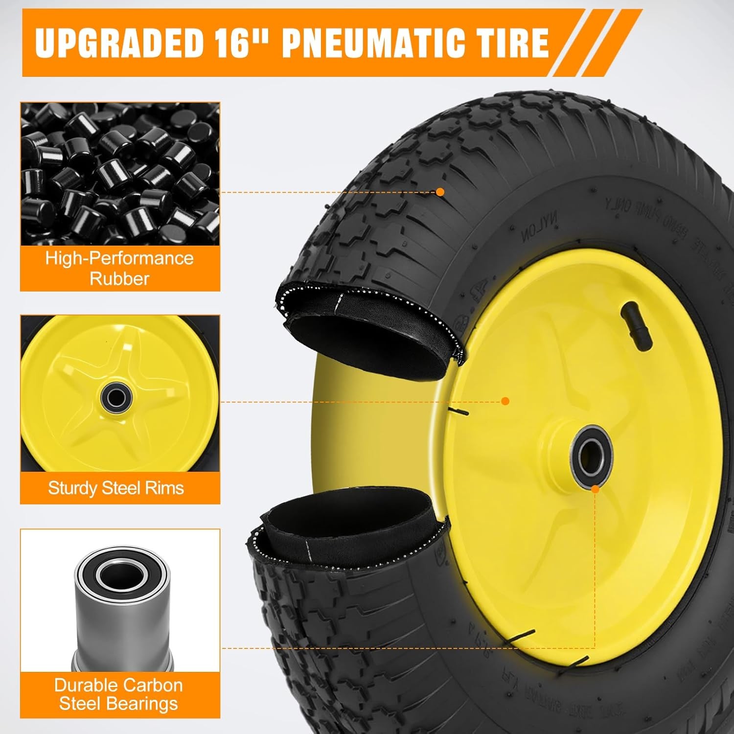 4.80/4.00-8″ Tires and Wheels Replacement 16″ Pneumatic Air Inflated Tire Wheel