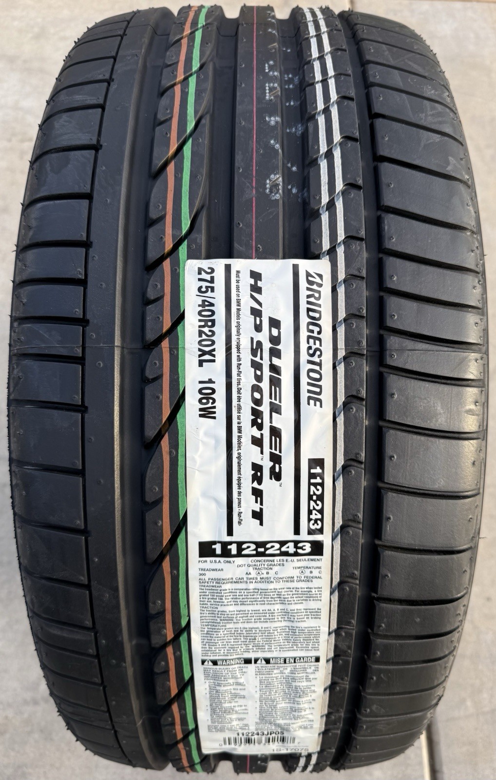 4X NEW Bridgestone Dueler H/P Sport RFT BMW Run Flat 2X 275/40R20 & 2X 315/35R0