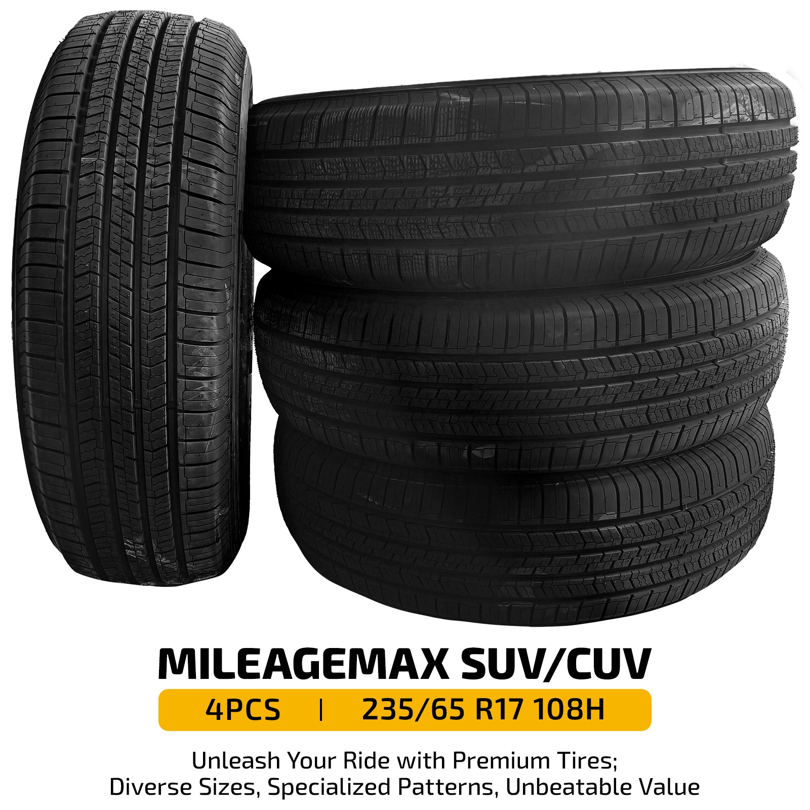 Set of 4 SUV Performance MILEAGEMAX 235/65R17 108H Tire 8.4mm Tread 620AA BSW