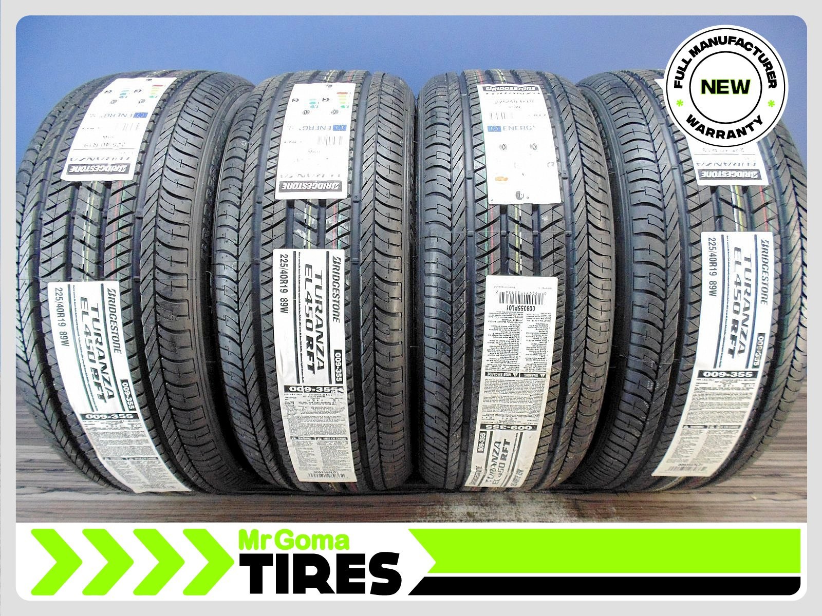 4 NEW 225/40R19 BRIDGESTONE TURANZA EL450 AR RSC RFT RUN FLAT TIRES 89W 2254019