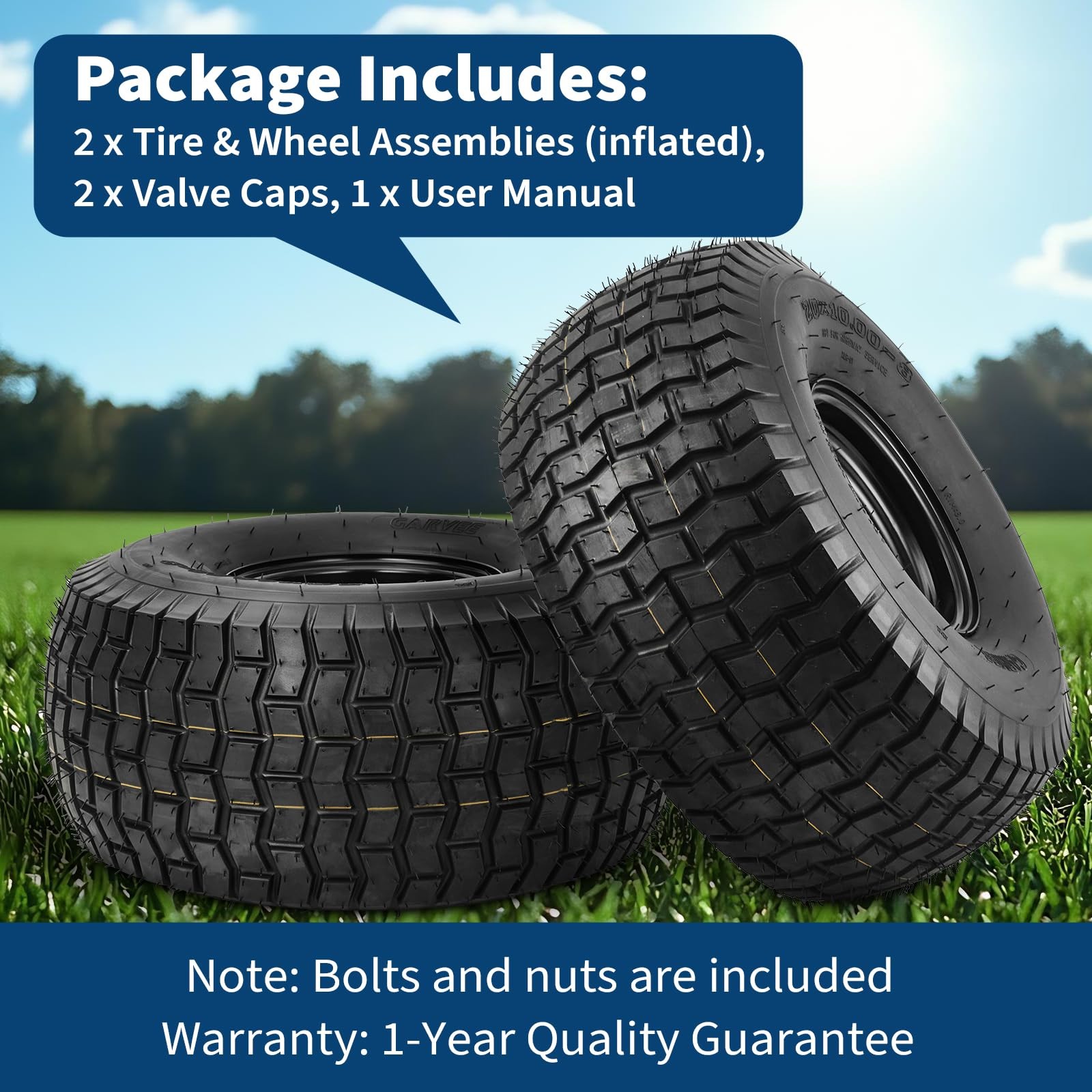 2PCS 20×10-8 Rubber Lawn Mower Tire 20x10x8 Gof Cart Replacement Rear Tire W/Rim