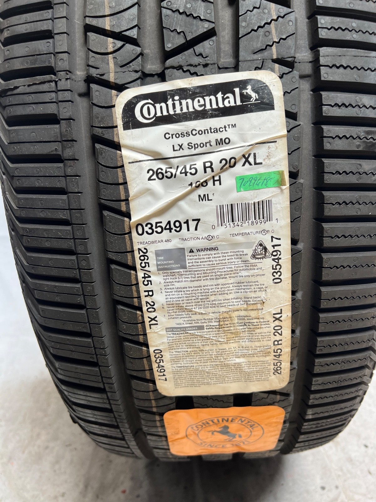 1 – NEW 265/45R20 XL (108H) Continental CrossContact LX Sport (MO) – 6180