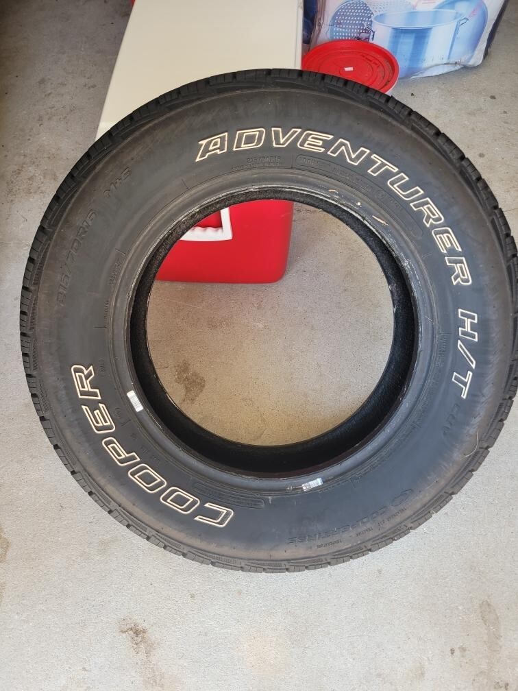 COOPER ADVENTURER H/T 215/70R16 USED TIRE 13/32 THREAD DEPTH WHITE BLACK WALL