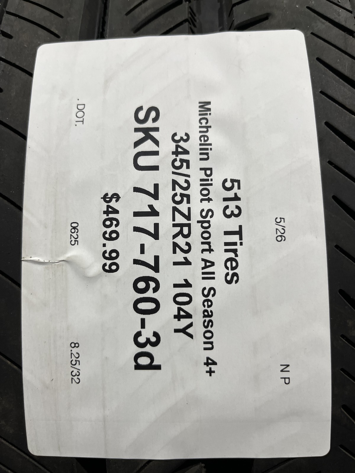 Michelin Pilot Sport All Season 4+ ZP 345/25ZR21 104Y DOT.0625 8.25/32 NO Patch
