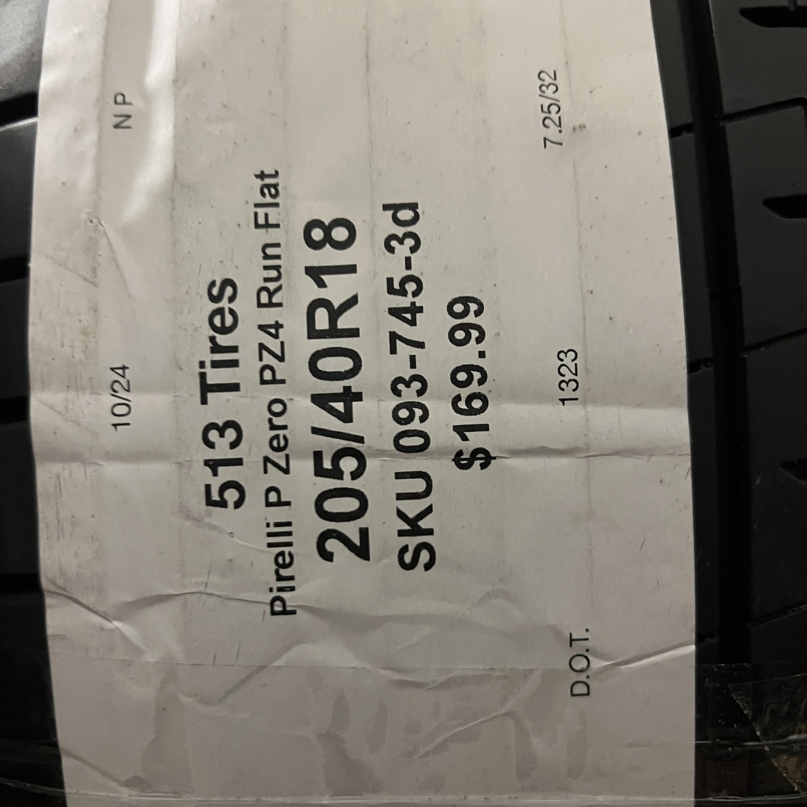 1 Tire LikeNEW Pirelli P Zero PZ4 Run Flat BMW 205/40R18 86W No Patch