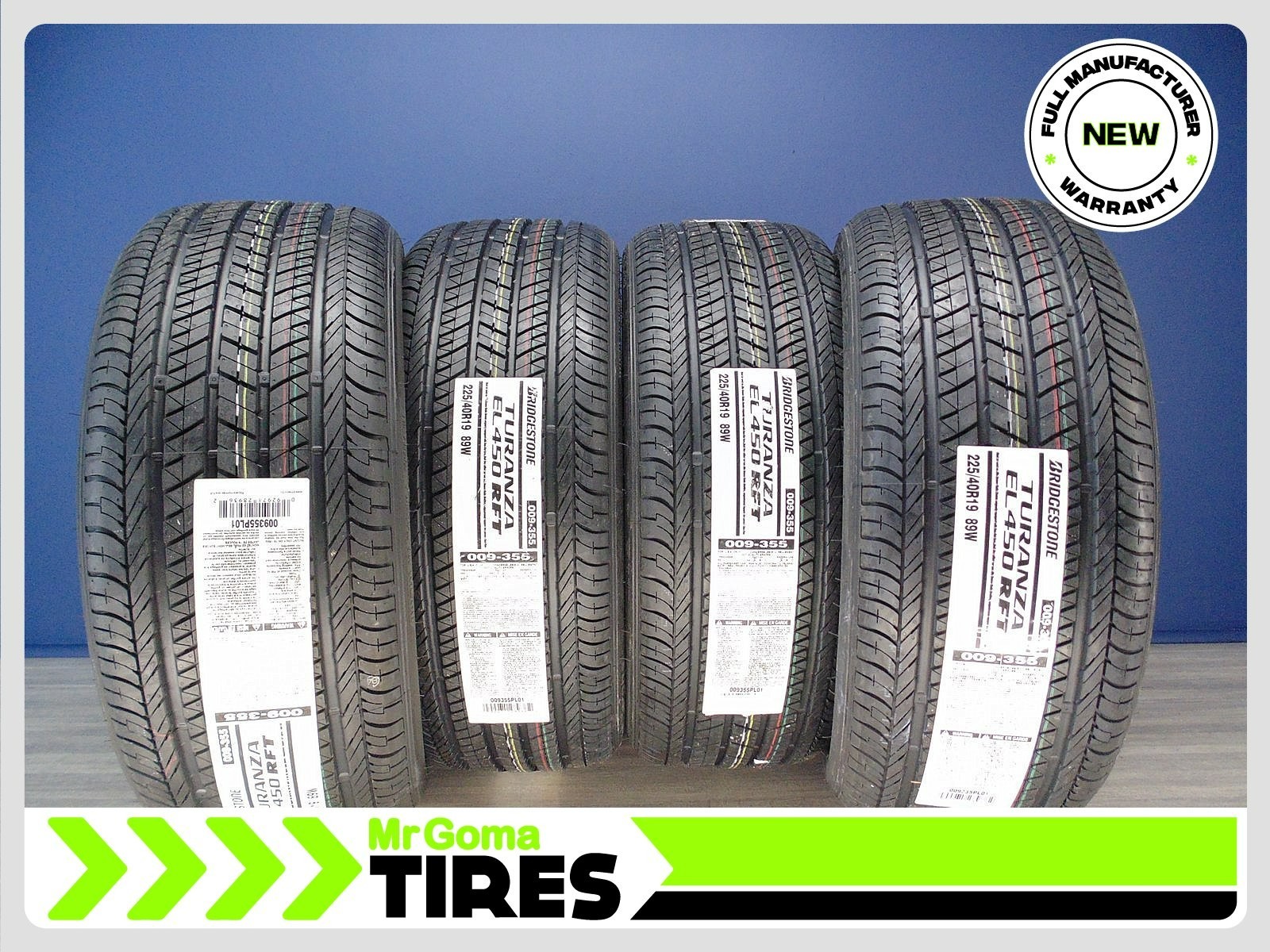 4 BRAND NEW 225/40R19 BRIDGESTONE TURANZA EL450 AR RSC RFT TIRE 89W Run flat