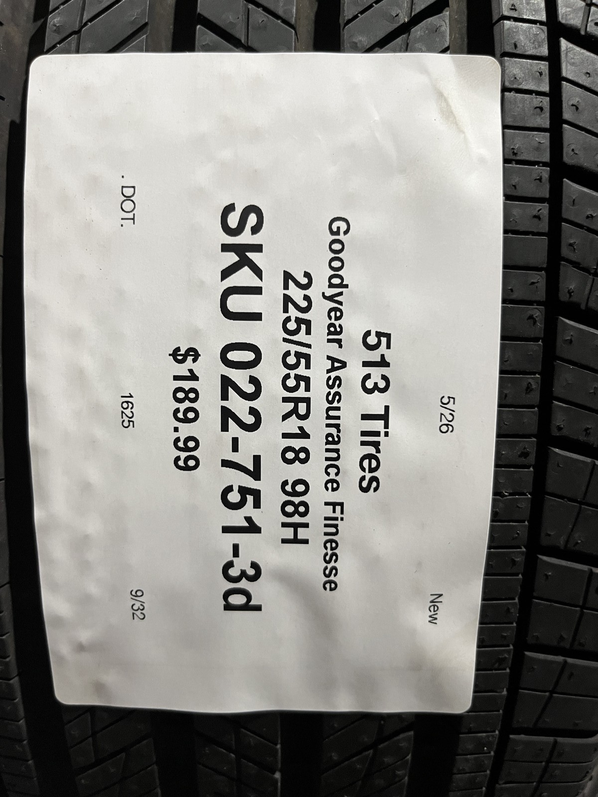 1 New Goodyear Assurance Finesse TPC 225/55R18 98H DOT.1625 9/32 New