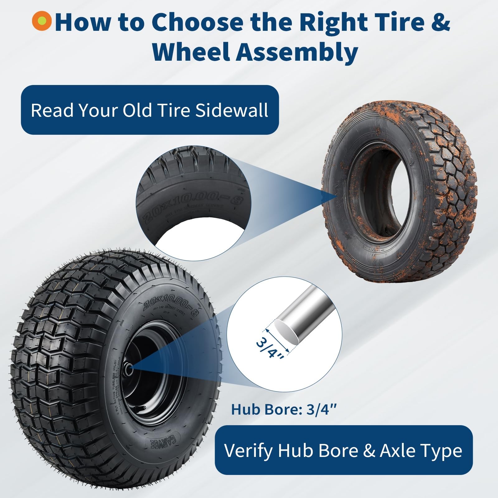2PCS 20×10-8 Rubber Lawn Mower Tire 20x10x8 Gof Cart Replacement Rear Tire W/Rim