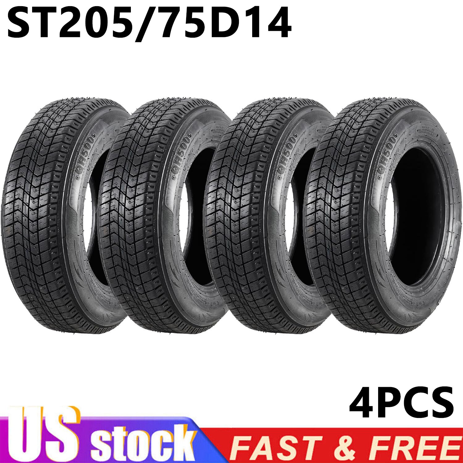 Set of 4 ST205/75D14 Tires 205 75 14 Trailer Tires 6 Ply Load Range C Trailer