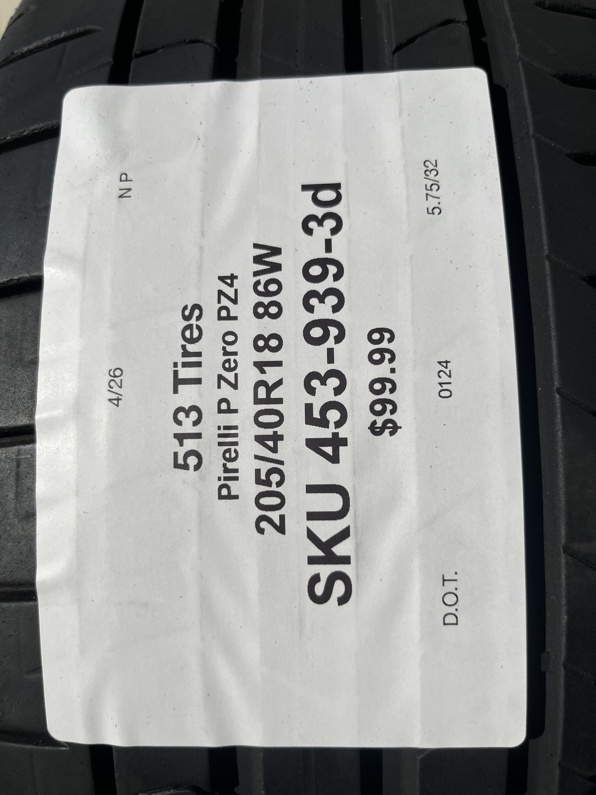 1 Pirelli P Zero PZ4 Run Flat ★ BMW 205/40R18 86W DOT.0124 5.75/32 NO Patch