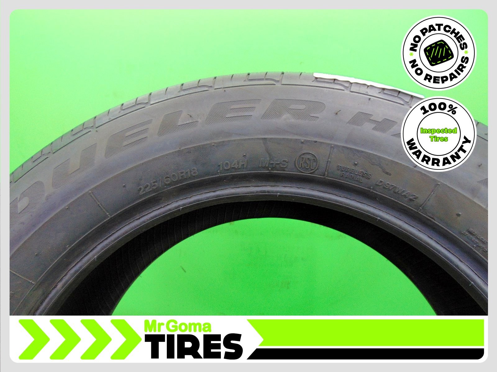 1 225/60R18 USED TIRE BRIDGESTONE DUELER H/P SPORT AS RFT XL 8.5/32 TREAD 104H