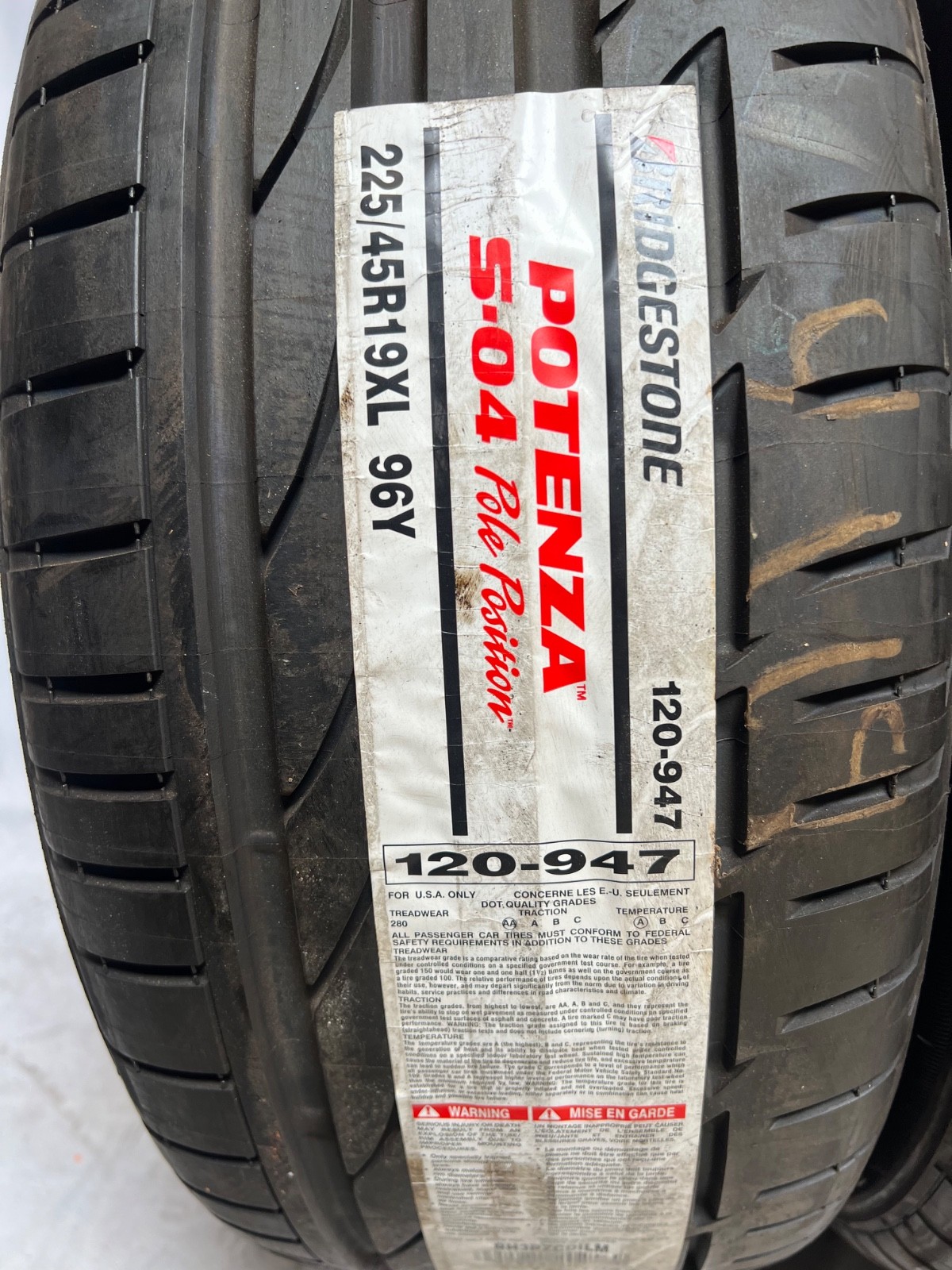 2 – NEW 225/45R19 XL (96Y) Bridgestone Potenza S-04 Pole Position – 8023