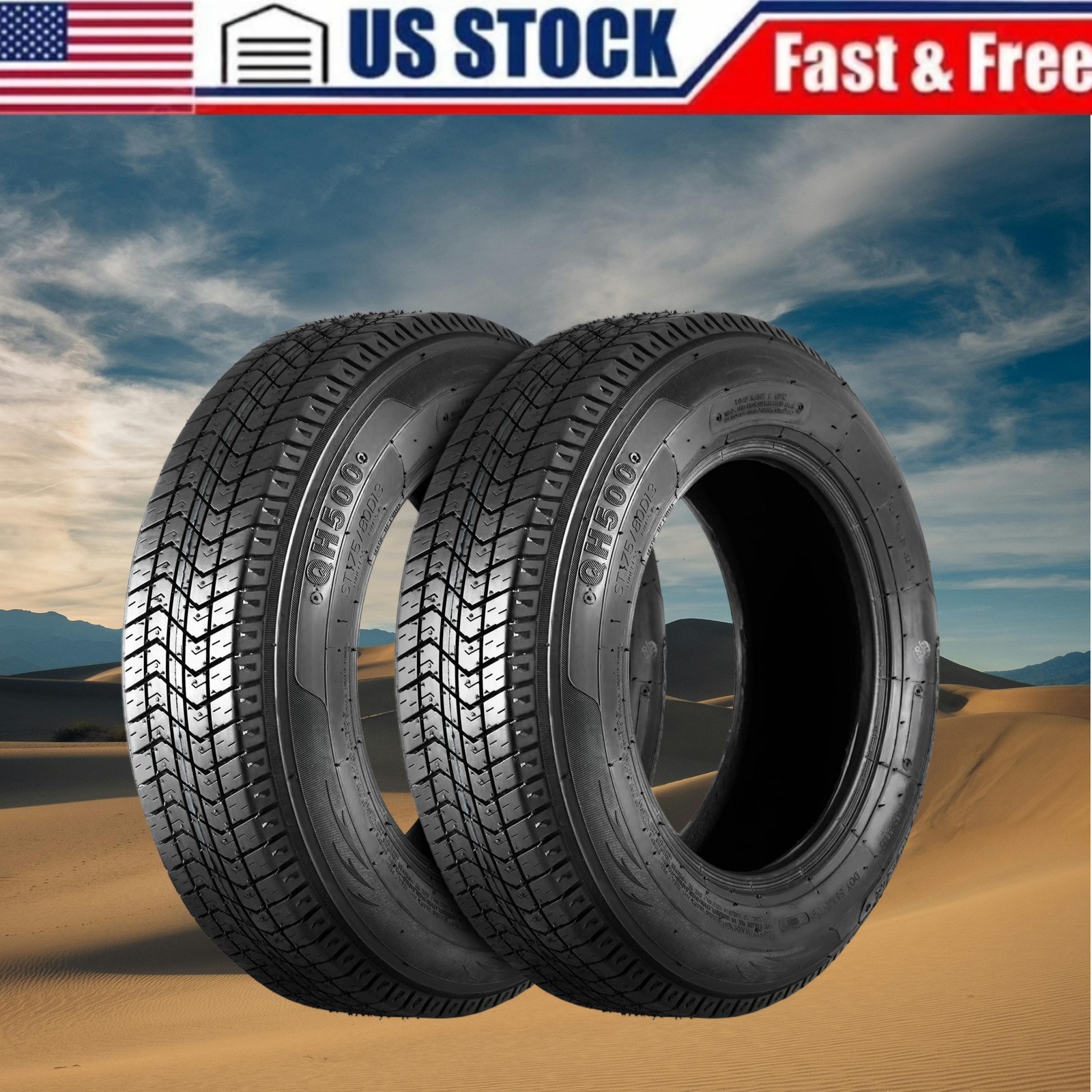 Set Of 2 ST205/75D14 Trailer Tires 6 Ply Heavy Duty 205 75 14 Replacement Tyres
