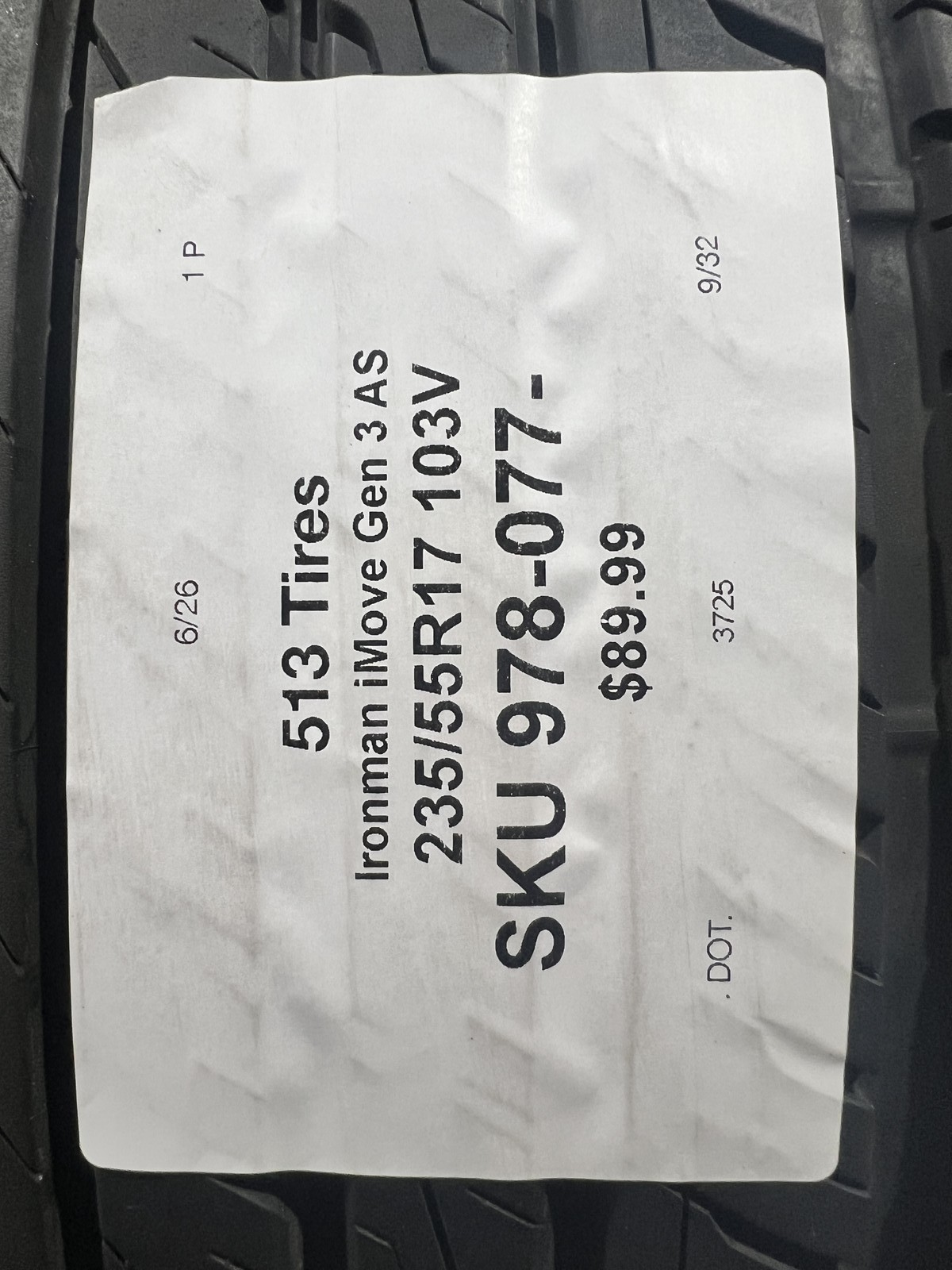 1 Tire Ironman iMove Gen 3 AS 235/55R17 103V DOT.3725 9/32