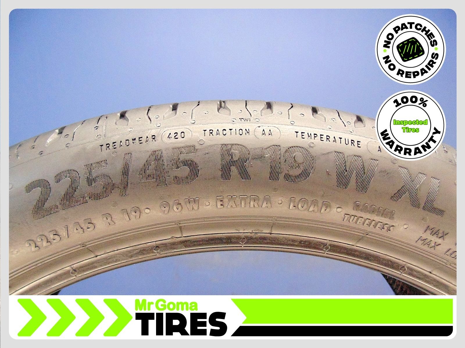 1 CONTINENTAL ECOCONTACT 6 SSR RFT XL 225/45R19 USED TIRE 7.3/32 TREAD 96W