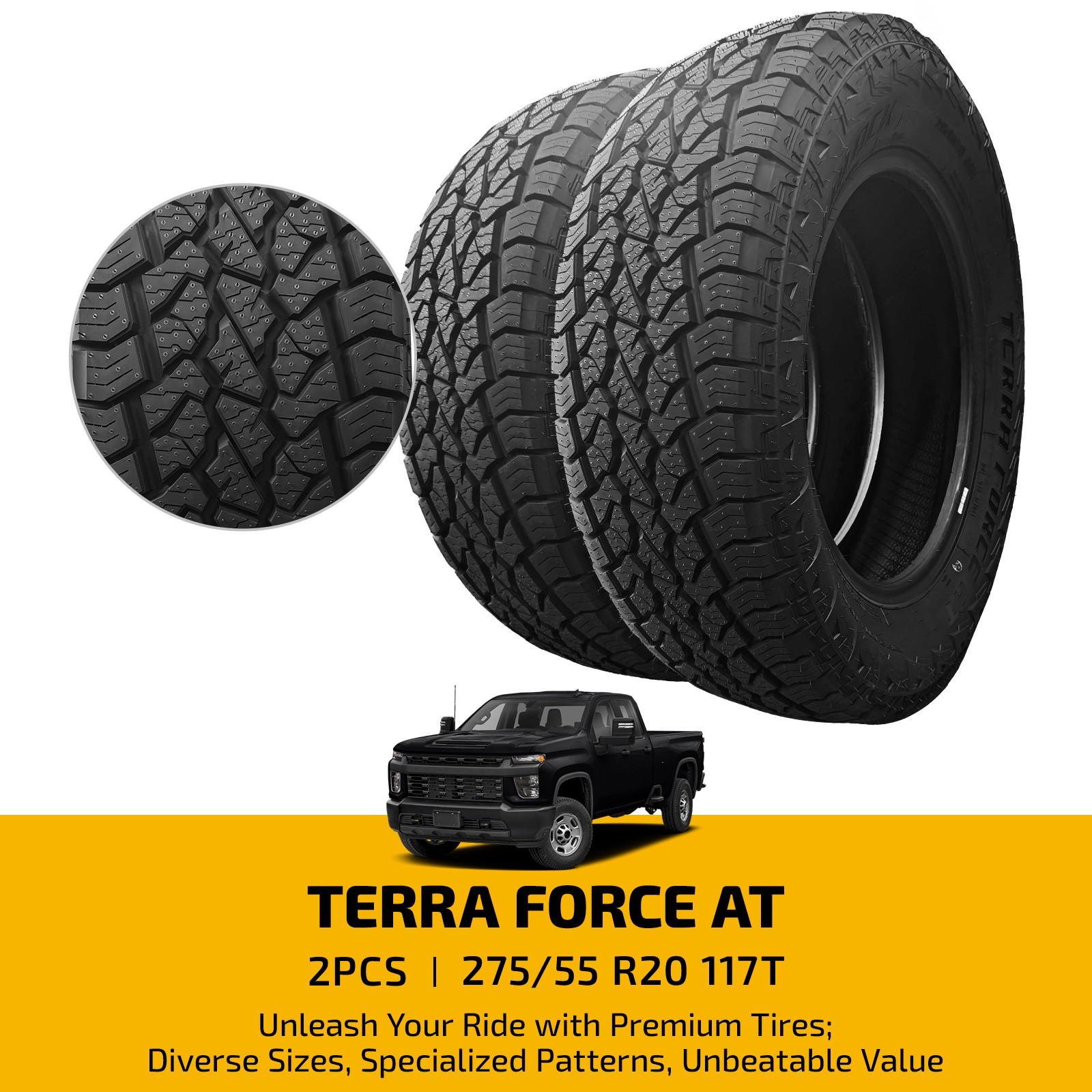 Pair TERRA AT 275/55R20 117T Tire 9.6mm Tread 660AA BSW 50000 Miles Warranty