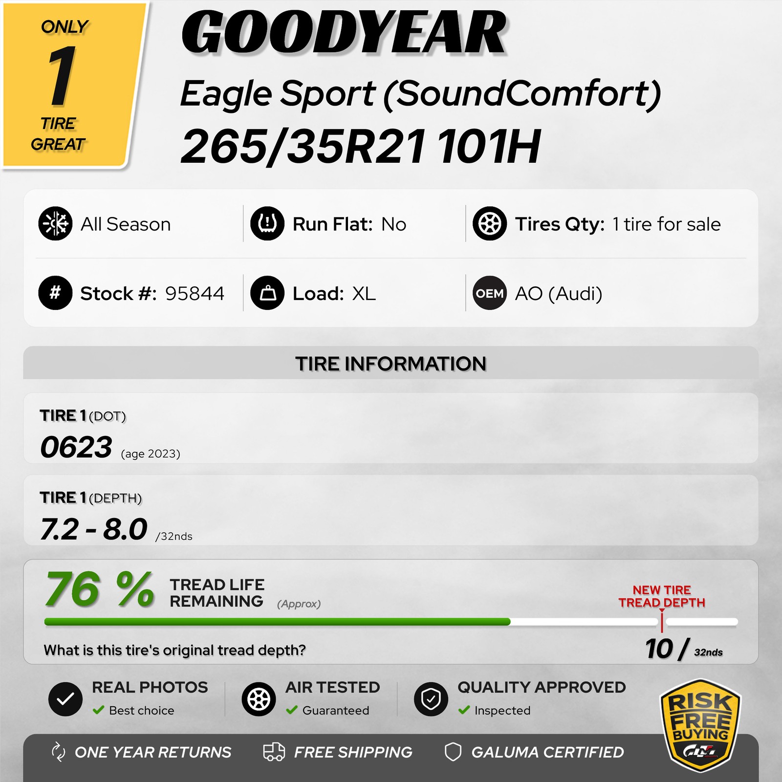1 Tire Goodyear Eagle Sport (SoundComfort) AO XL 265/35R21 265/35/21 101H 95844