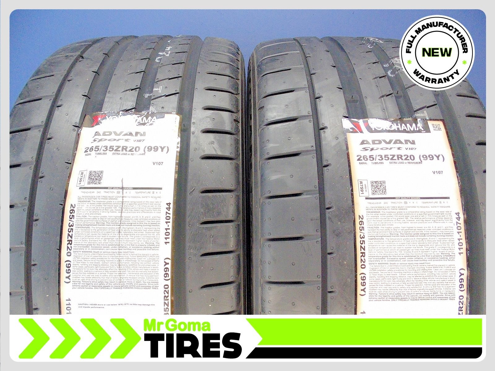 2 265/35ZR20 BRAND NEW YOKOHAMA ADVAN SPORT V107 XL TIRES 99Y 265/35/20 2653520