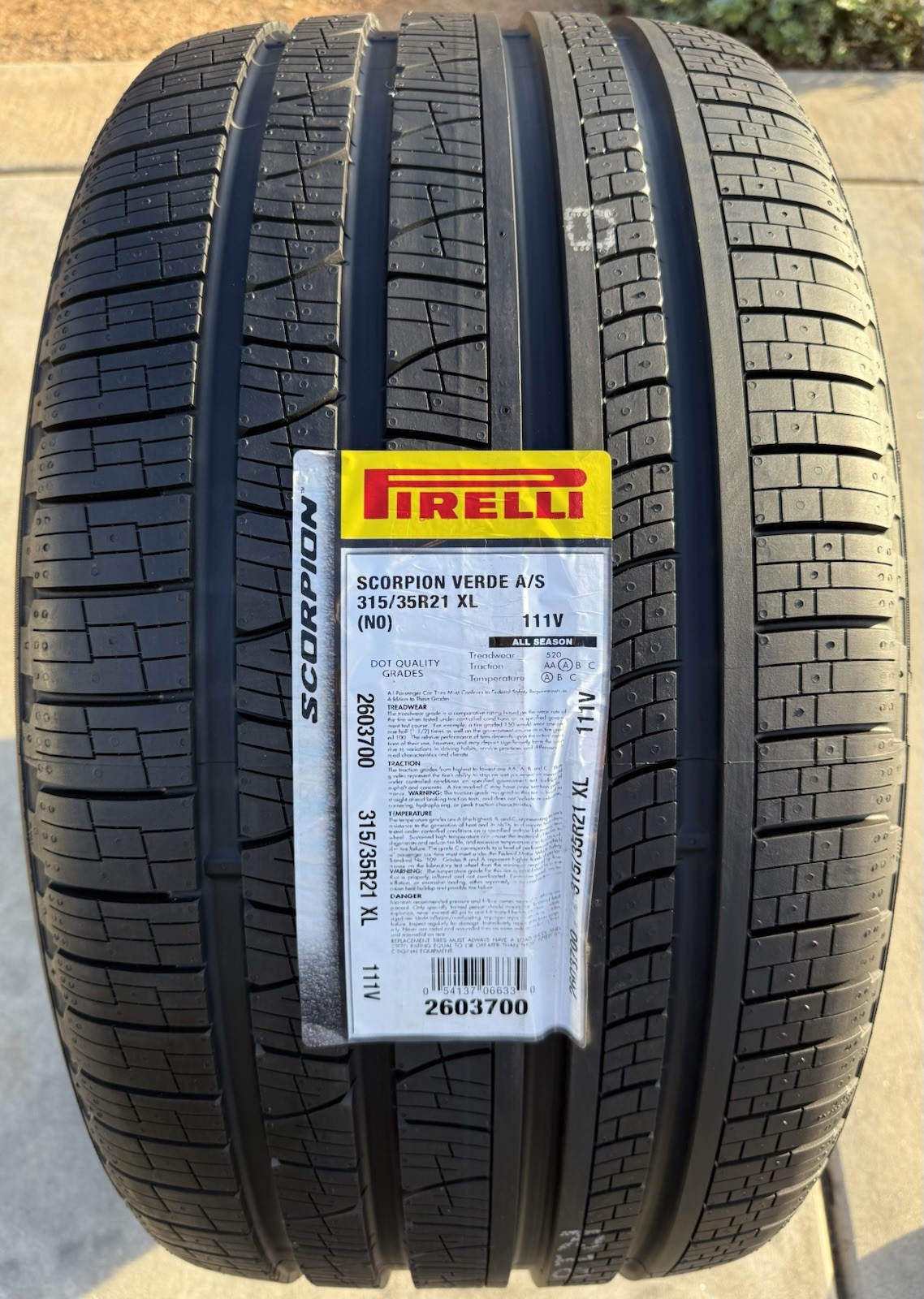 ONE BRAND NEW 315/35R21 111V Pirelli Scorpion Verde A/S All Season Tire 3153521