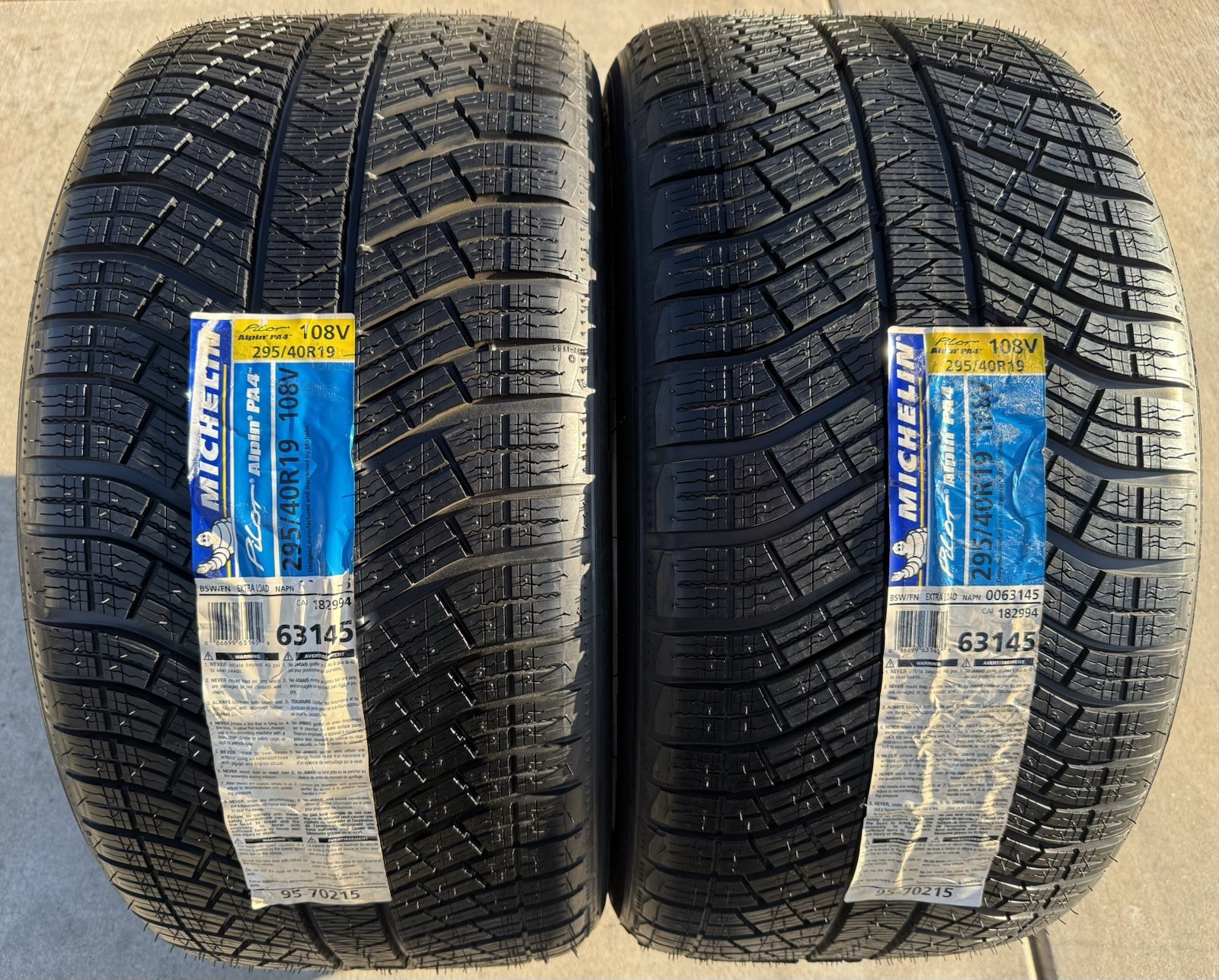 TWO NEW 295/40R19 Michelin Pilot Alpin PA4 N0 Porsche Panamera Winter Snow Tires